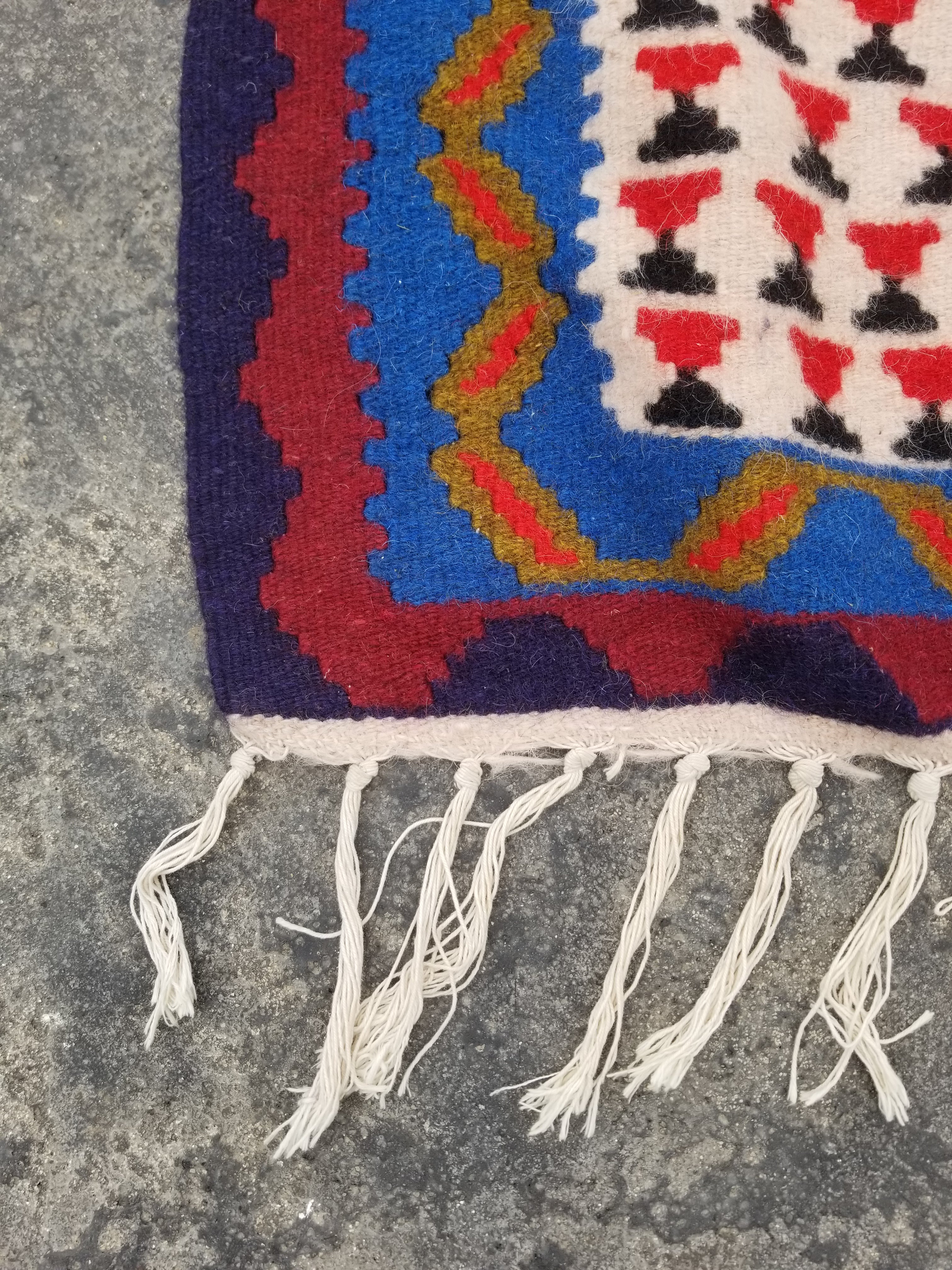 Vintage Handmade Tribal Oriental Geometric Pattern Wool Multicolor Kilim 155x89c