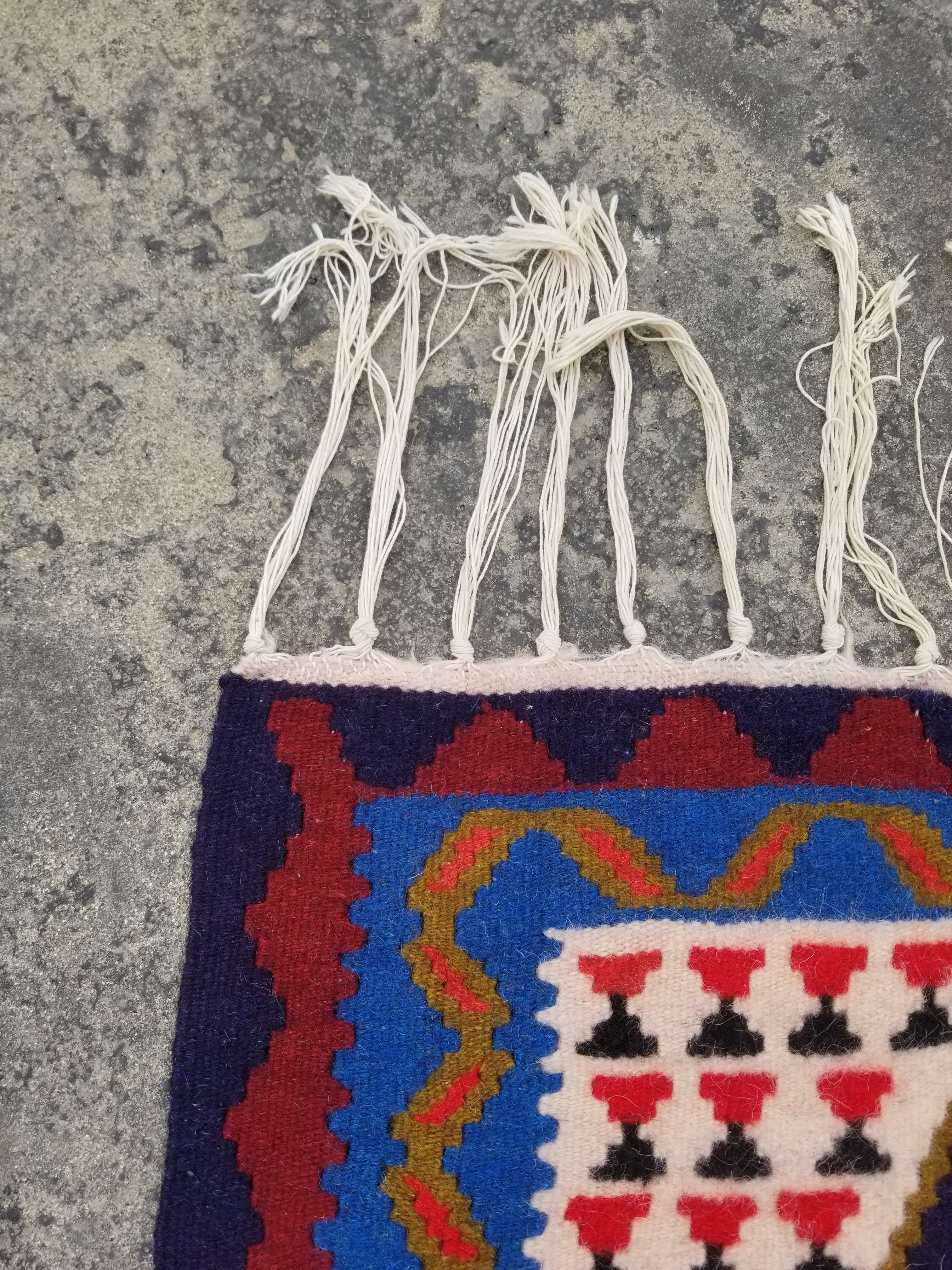Vintage Handmade Tribal Oriental Geometric Pattern Wool Multicolor Kilim 155x89c