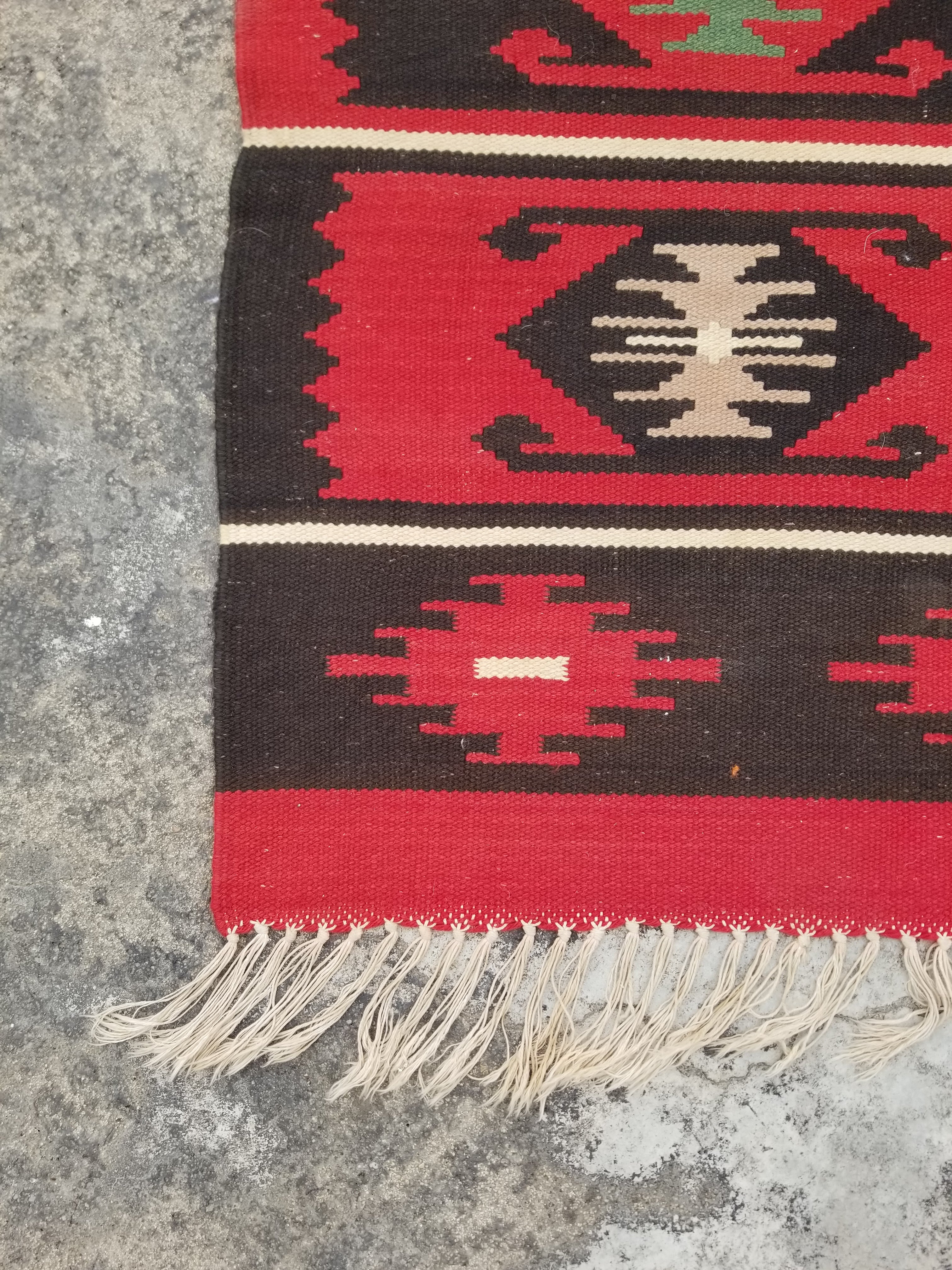 Vintage Traditional Handmade Turkish Wool Red & Black Kilim 188x145cm