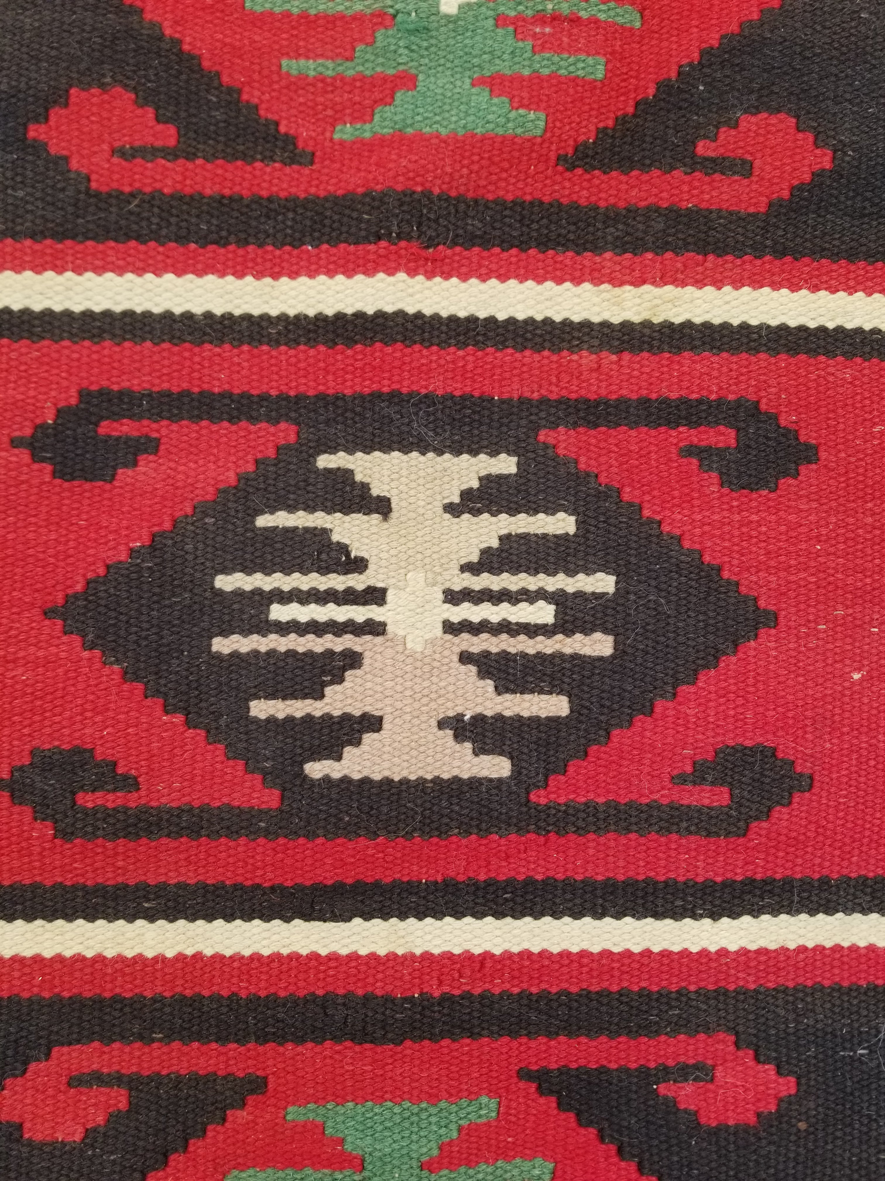 Vintage Traditional Handmade Turkish Wool Red & Black Kilim 188x145cm