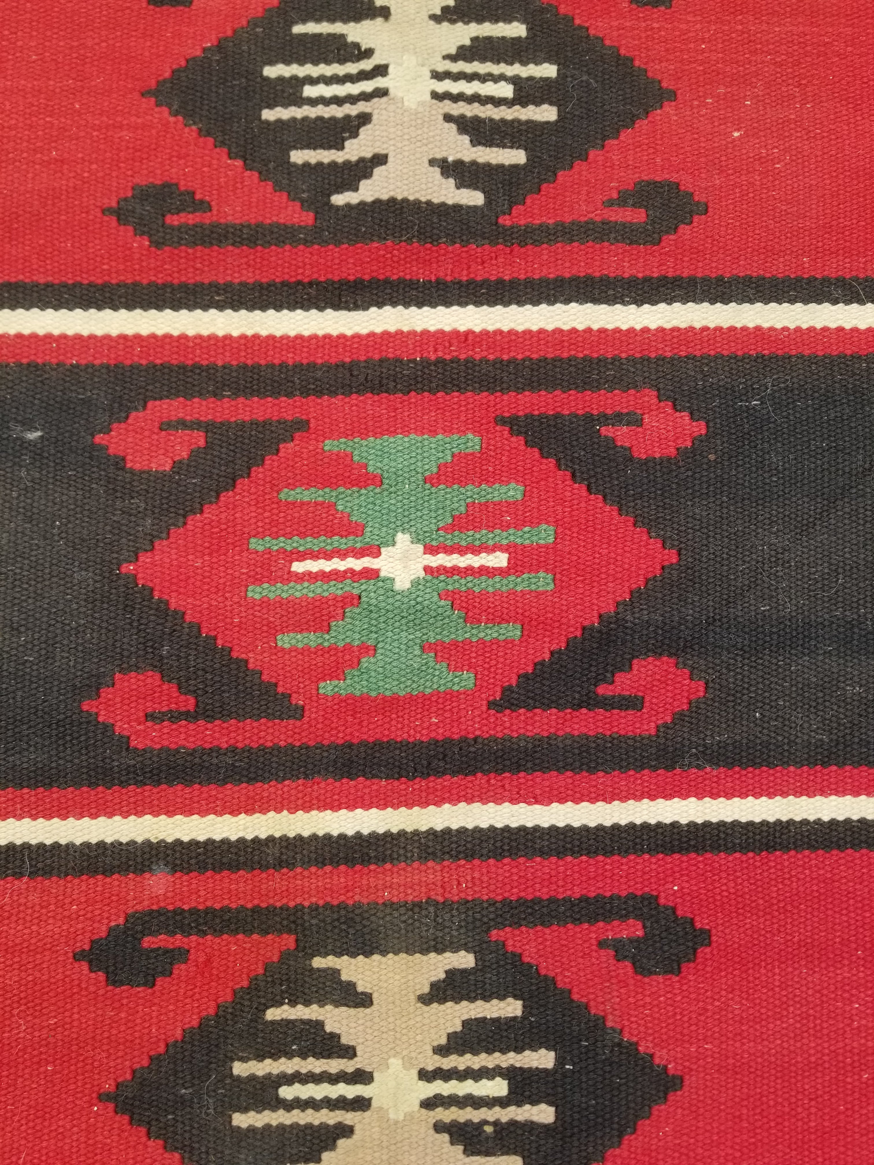 Vintage Traditional Handmade Turkish Wool Red & Black Kilim 188x145cm