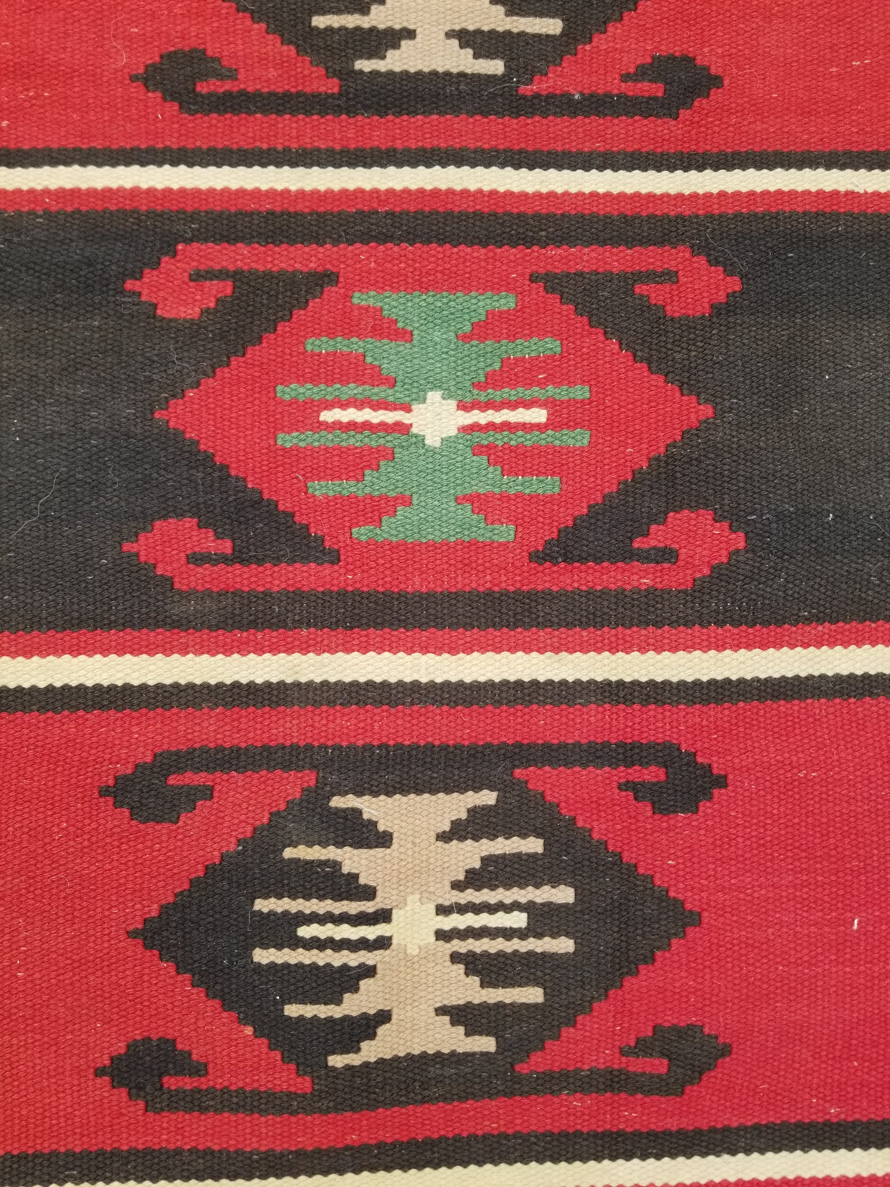 Vintage Traditional Handmade Turkish Wool Red & Black Kilim 188x145cm