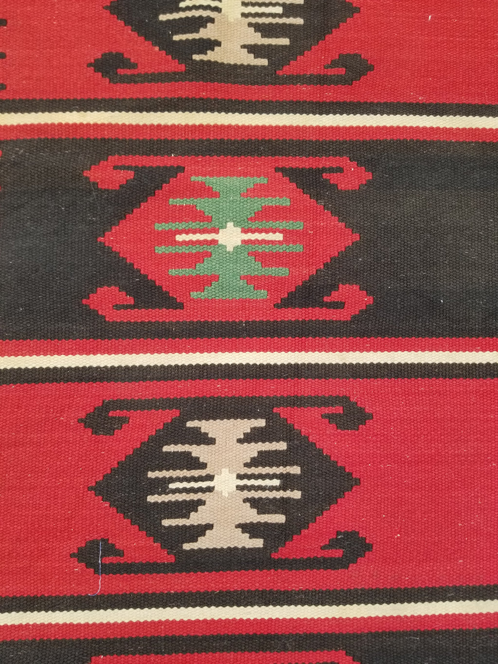 Vintage Traditional Handmade Turkish Wool Red & Black Kilim 188x145cm