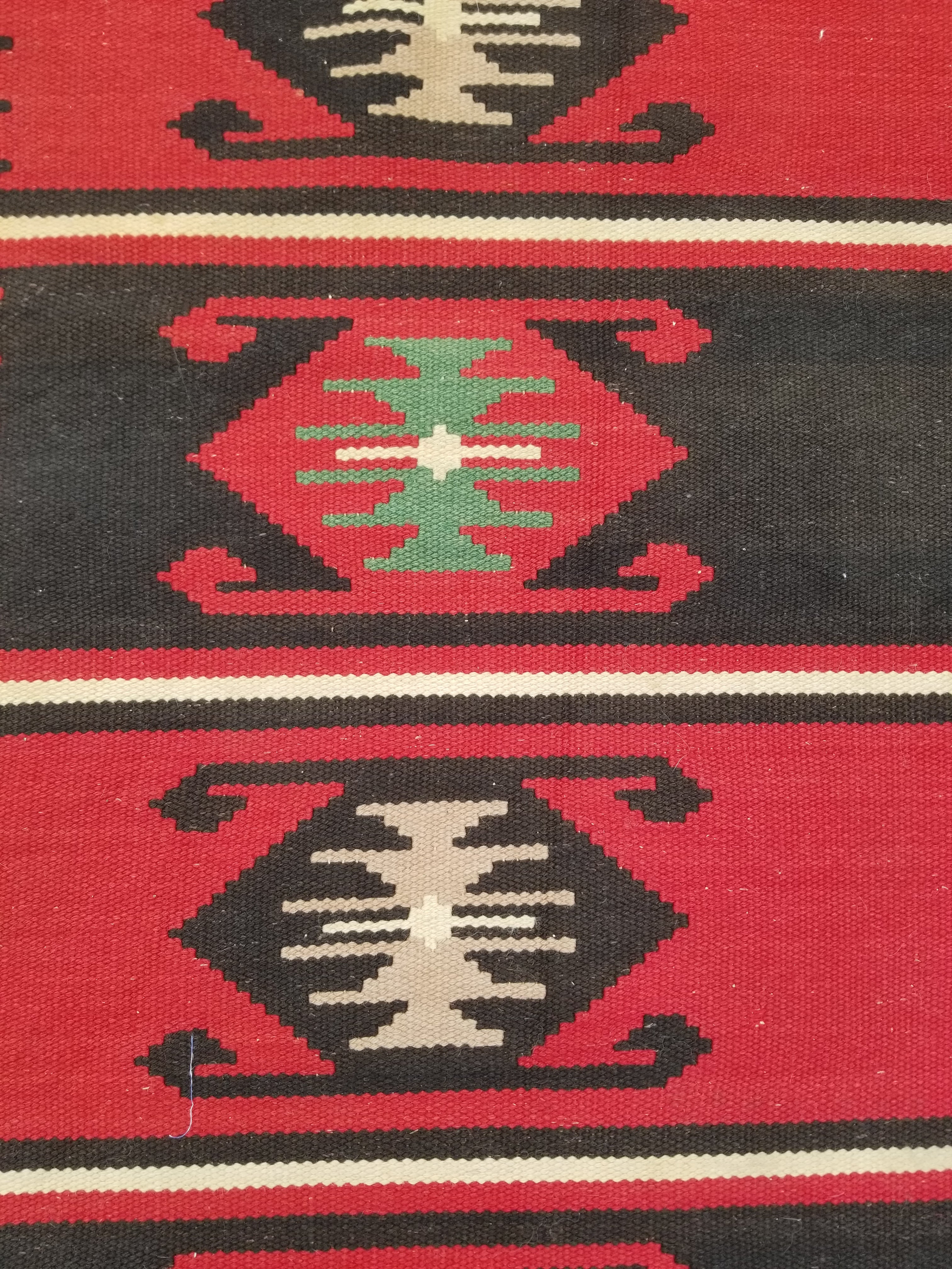 Vintage Traditional Handmade Turkish Wool Red & Black Kilim 188x145cm