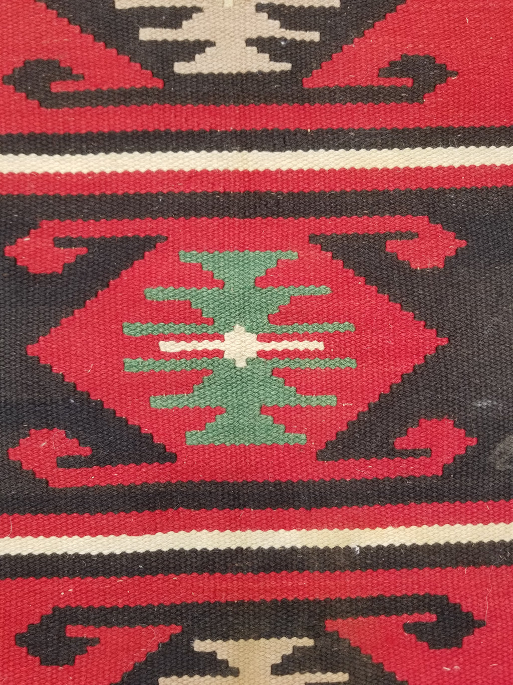 Vintage Traditional Handmade Turkish Wool Red & Black Kilim 188x145cm
