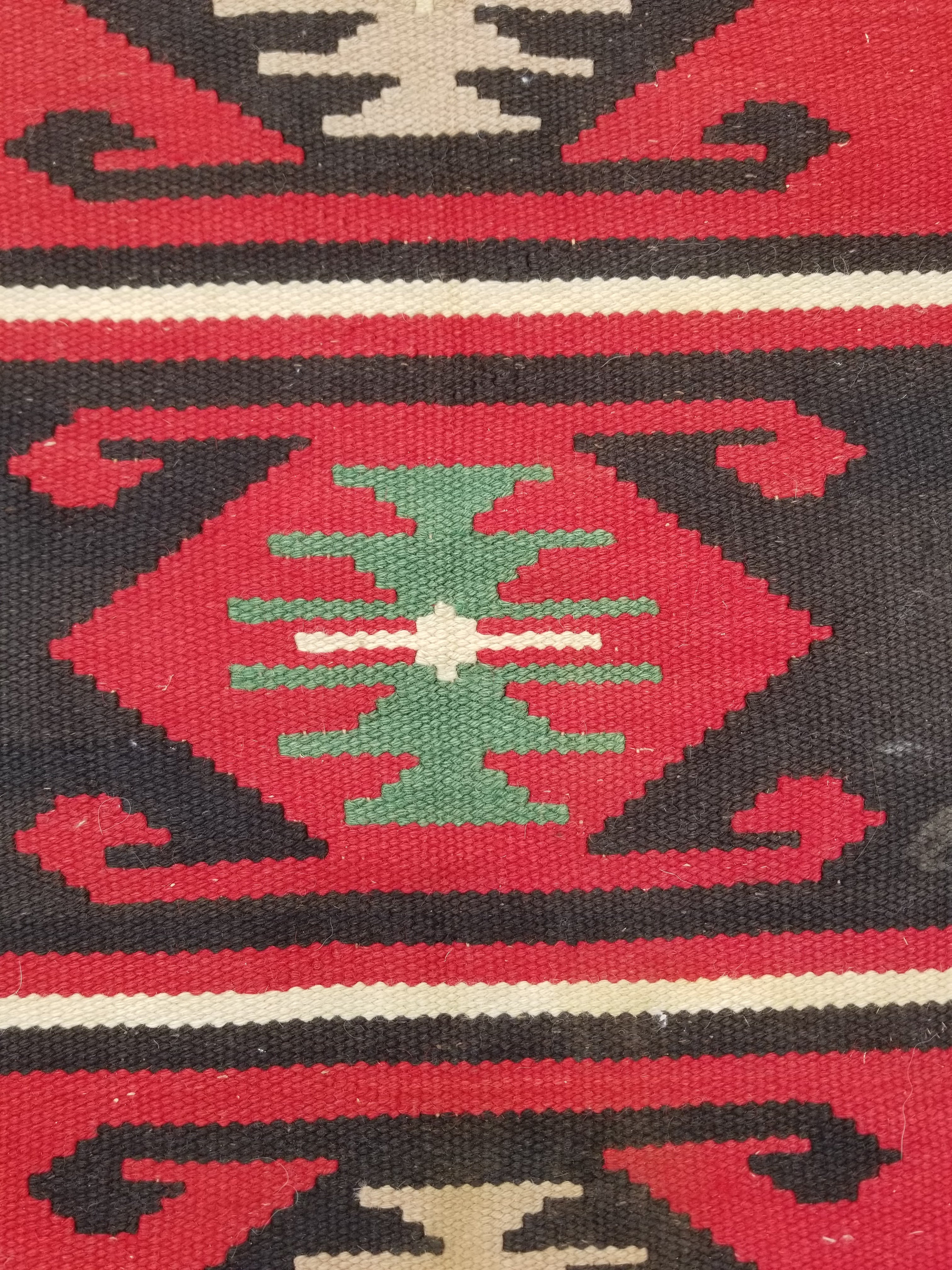 Vintage Traditional Handmade Turkish Wool Red & Black Kilim 188x145cm