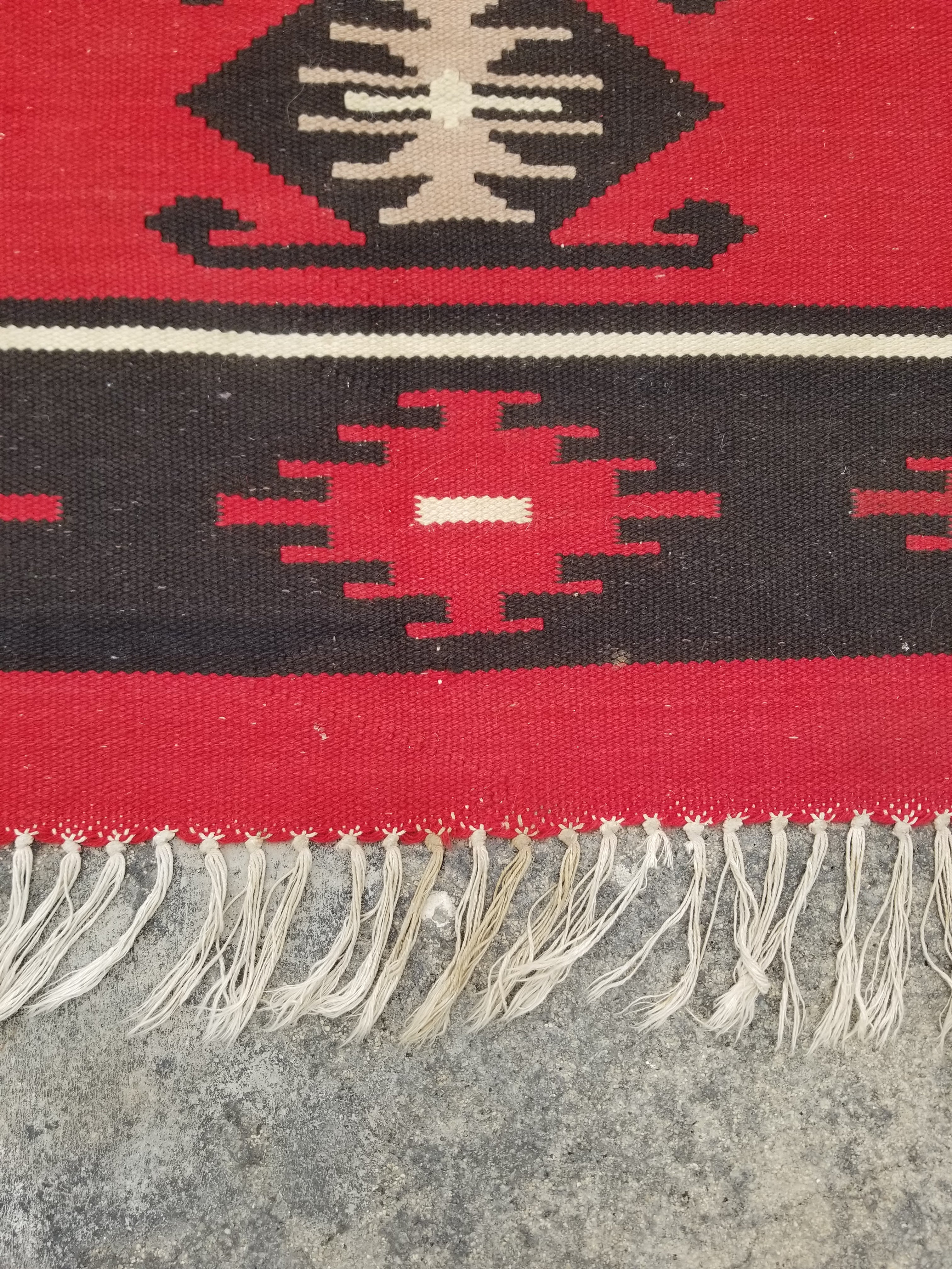 Vintage Traditional Handmade Turkish Wool Red & Black Kilim 188x145cm