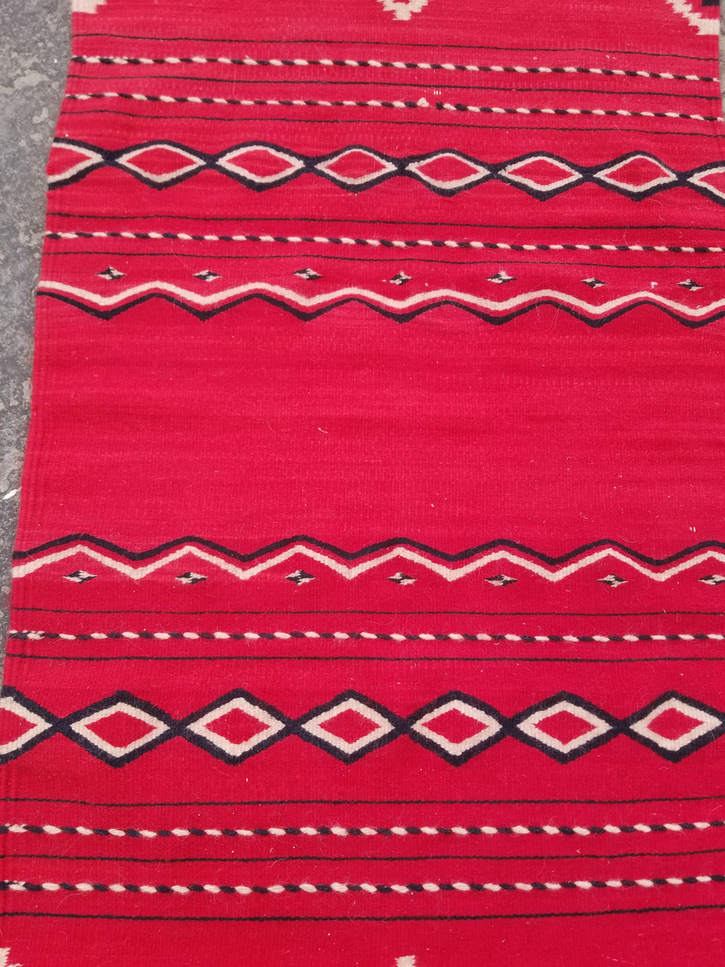 Vintage Traditional Handmade Mexican Red & Black Wool Kilim 145x76cm