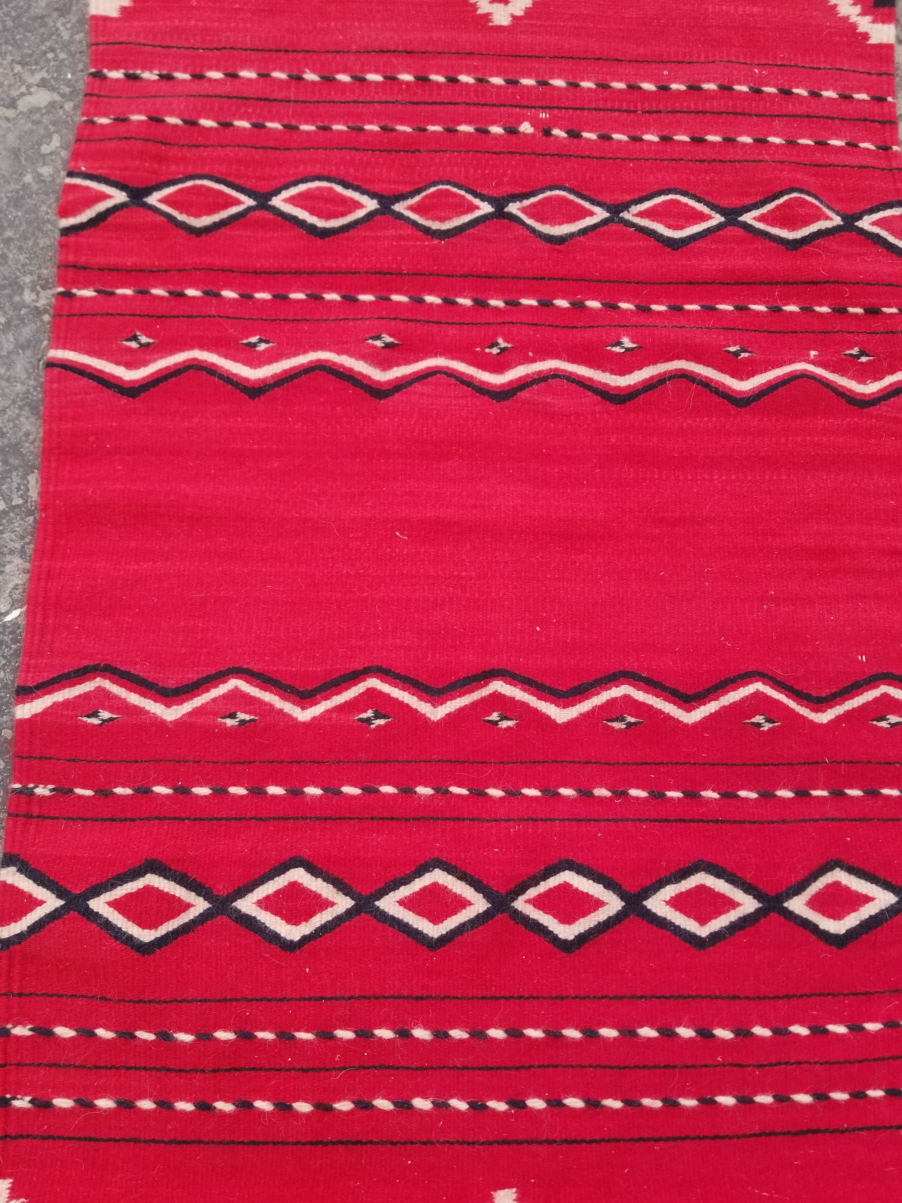 Vintage Traditional Handmade Mexican Red & Black Wool Kilim 145x76cm
