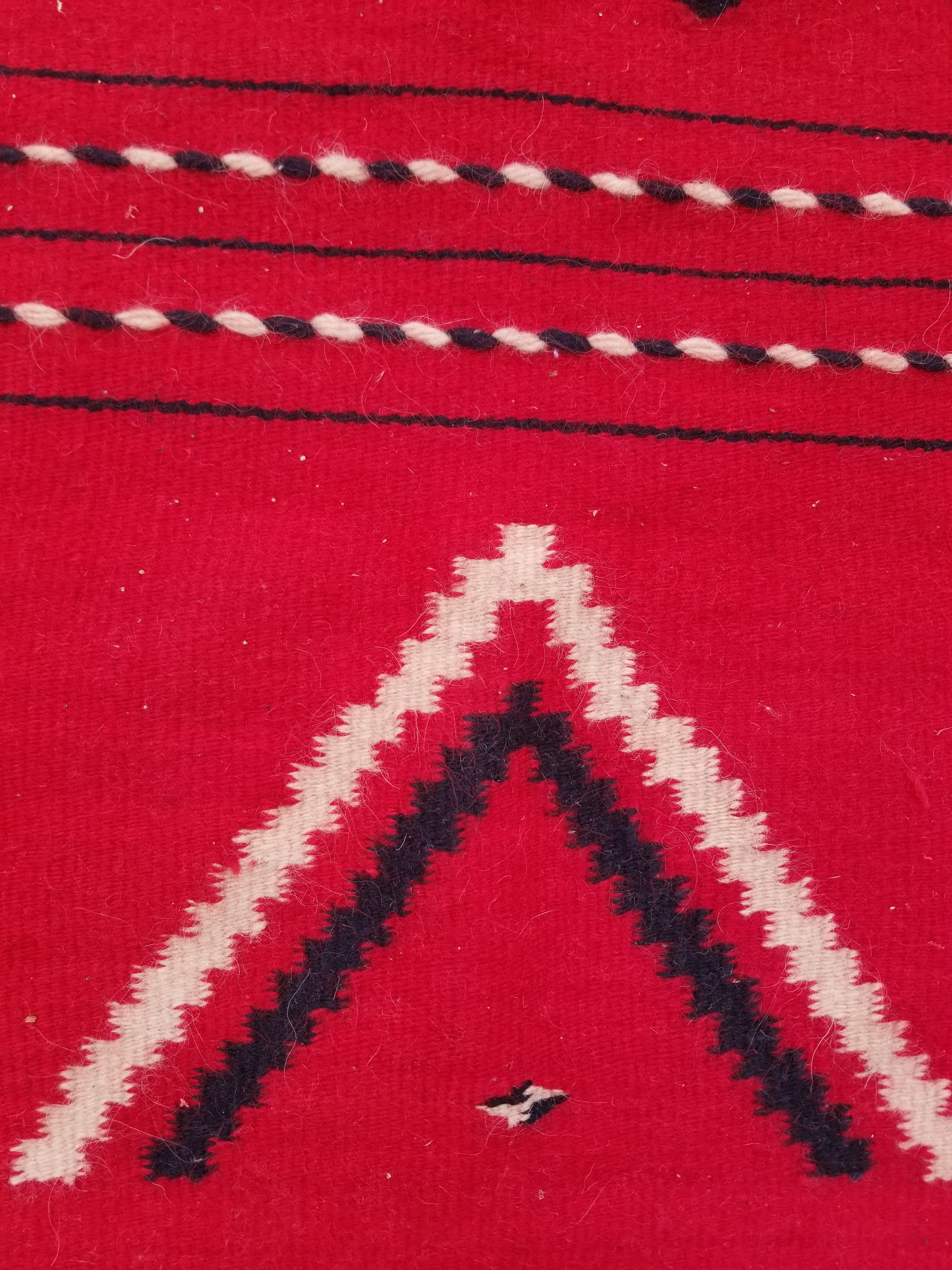 Vintage Traditional Handmade Mexican Red & Black Wool Kilim 145x76cm