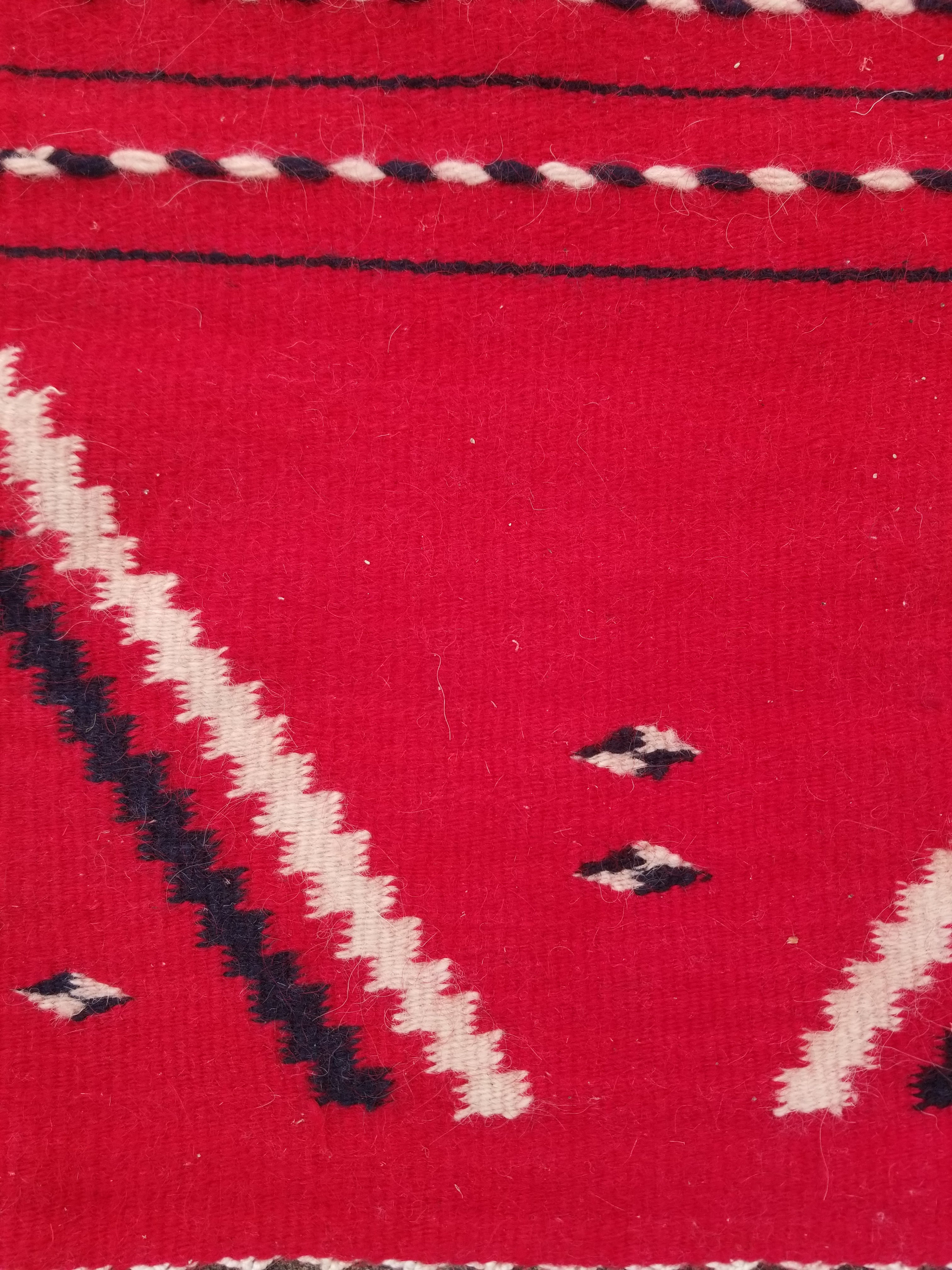 Vintage Traditional Handmade Mexican Red & Black Wool Kilim 145x76cm