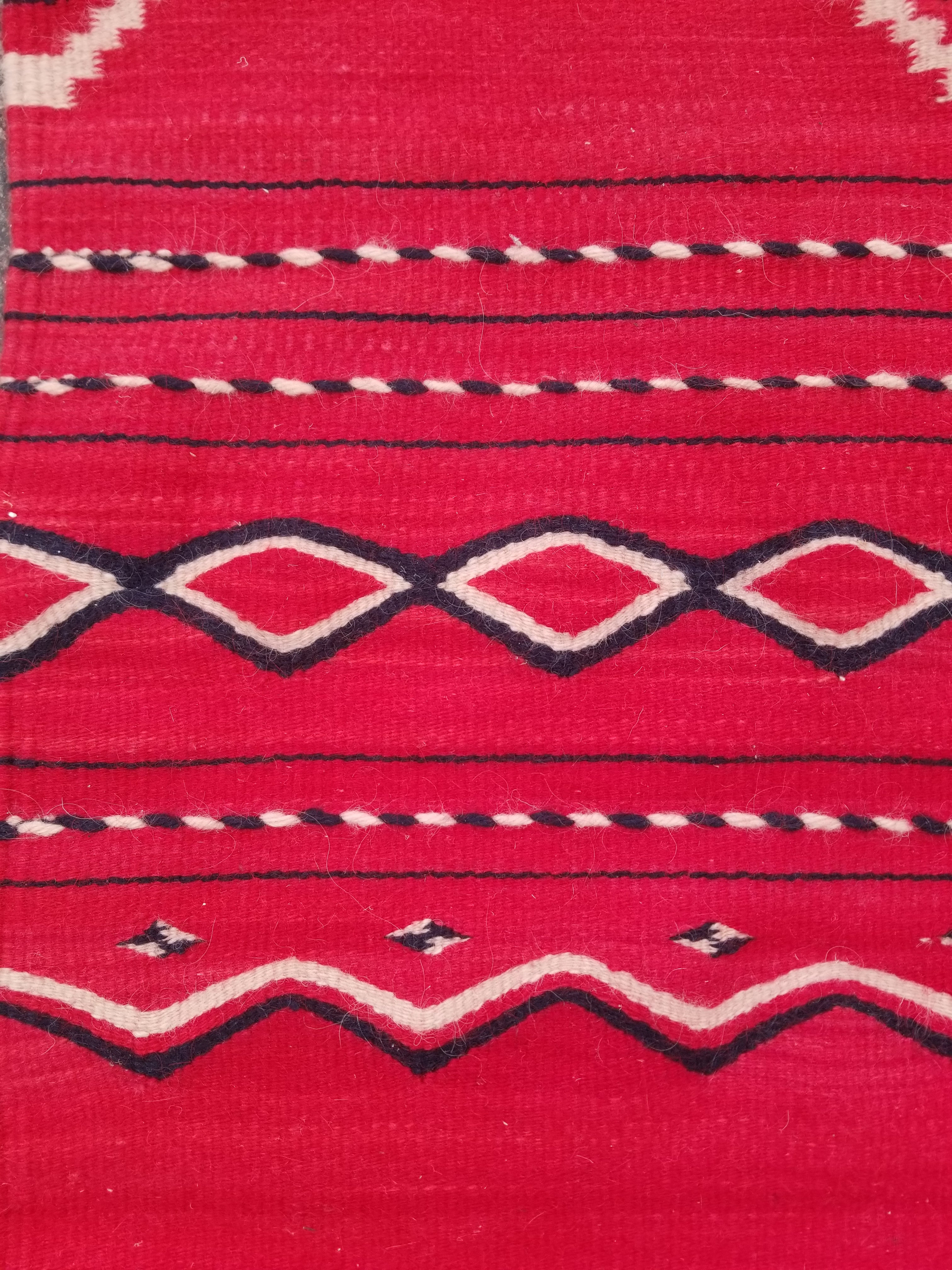 Vintage Traditional Handmade Mexican Red & Black Wool Kilim 145x76cm