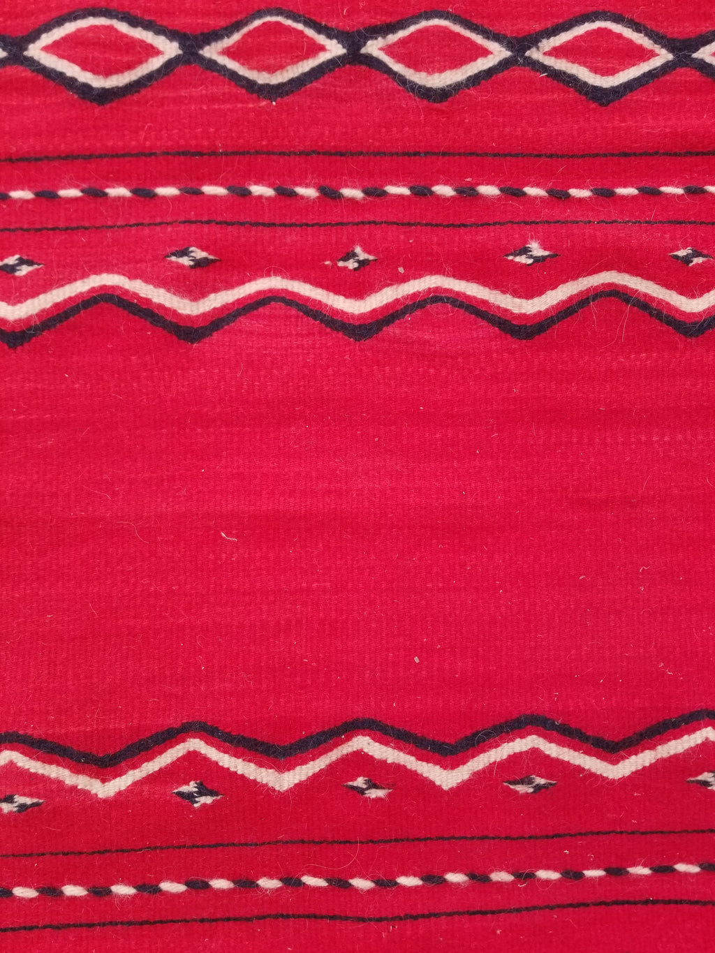 Vintage Traditional Handmade Mexican Red & Black Wool Kilim 145x76cm