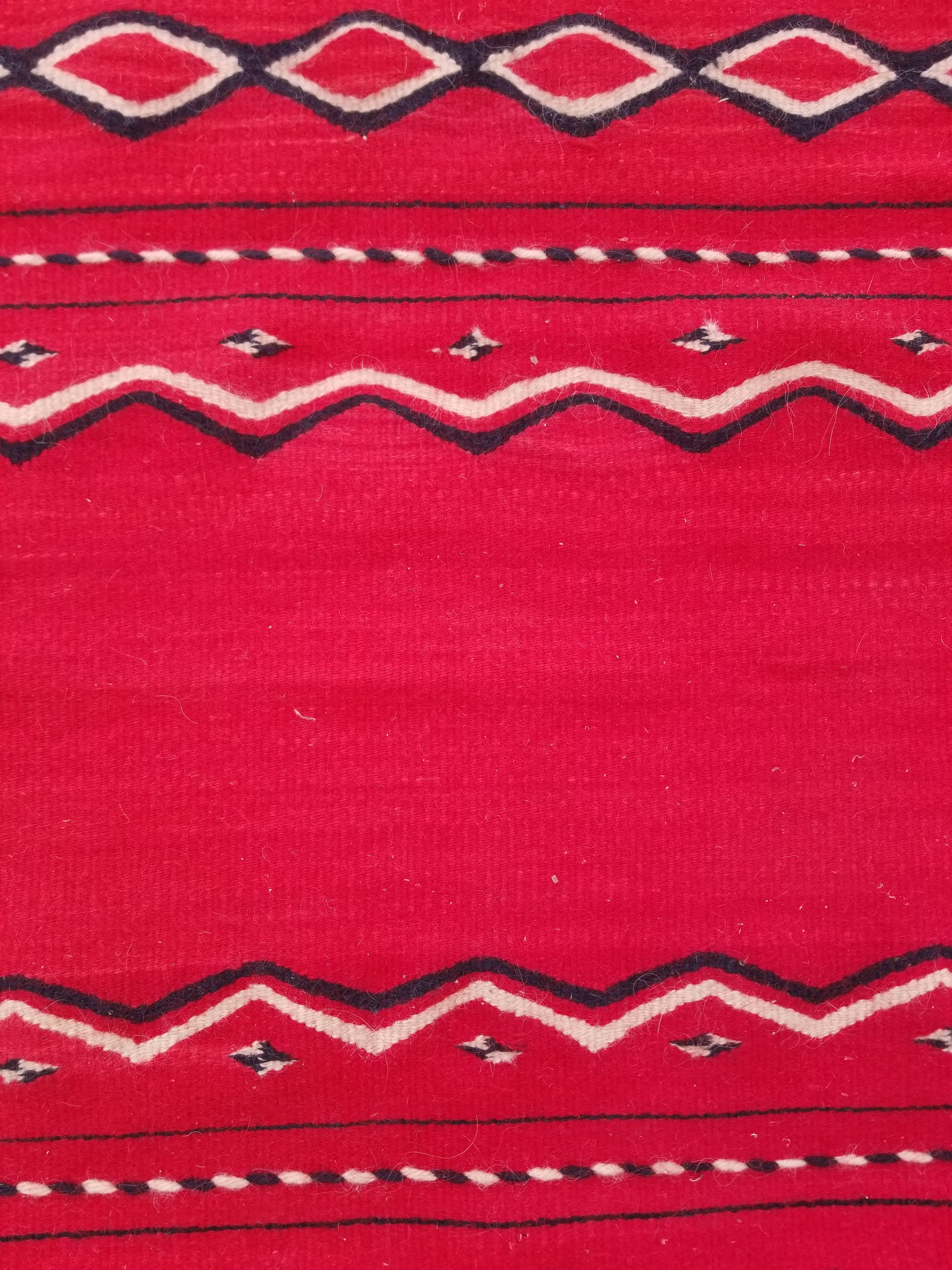 Vintage Traditional Handmade Mexican Red & Black Wool Kilim 145x76cm