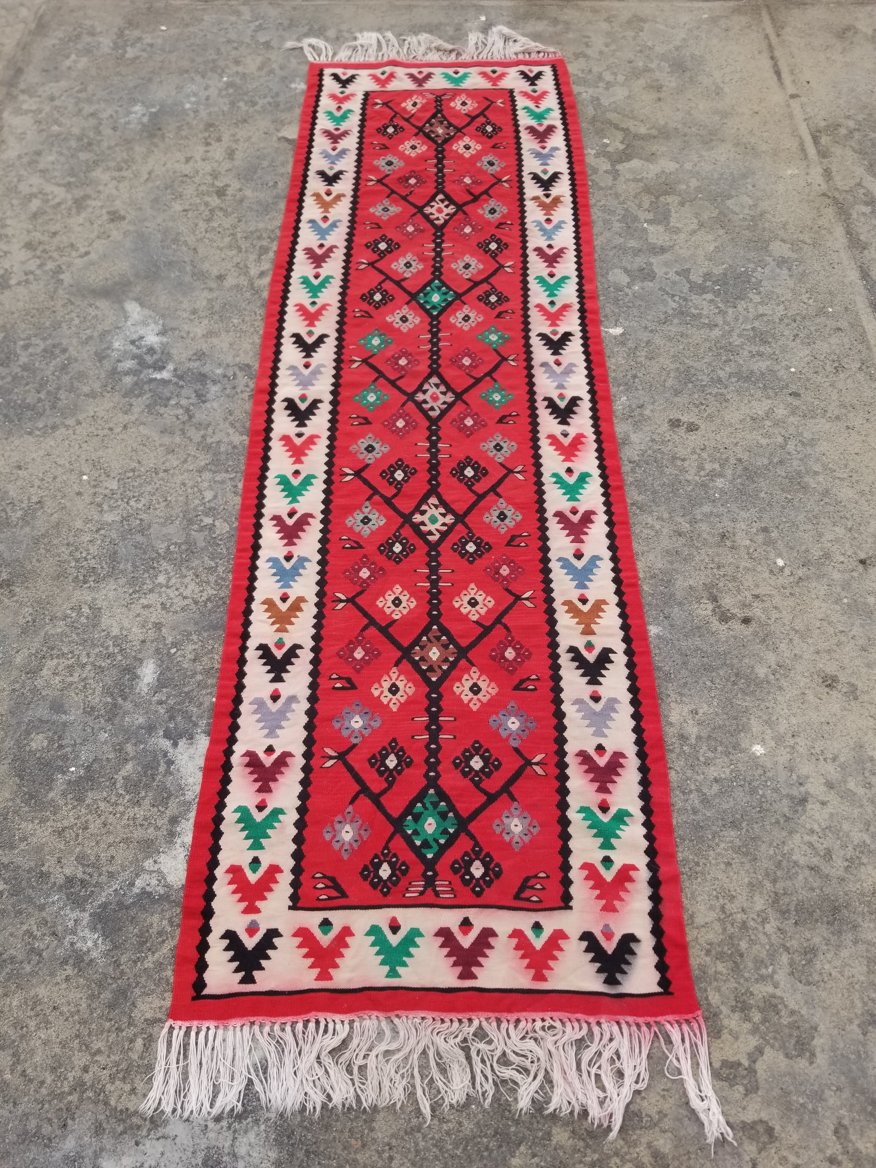Vintage Traditional Handmade Turkish Wool Multicolor Kilim Runner 241x74cm