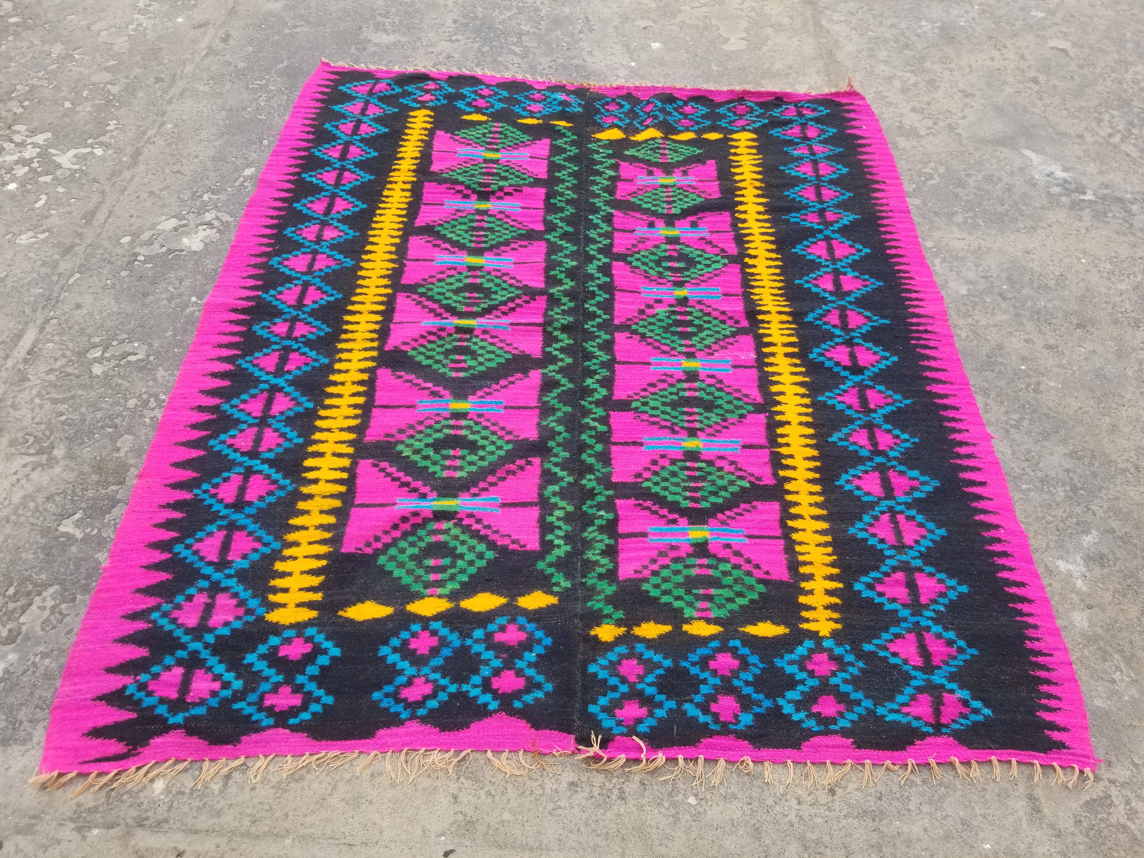 Vintage Traditional Handmade Oriental Wool Multicolor Kilim 203x173cm