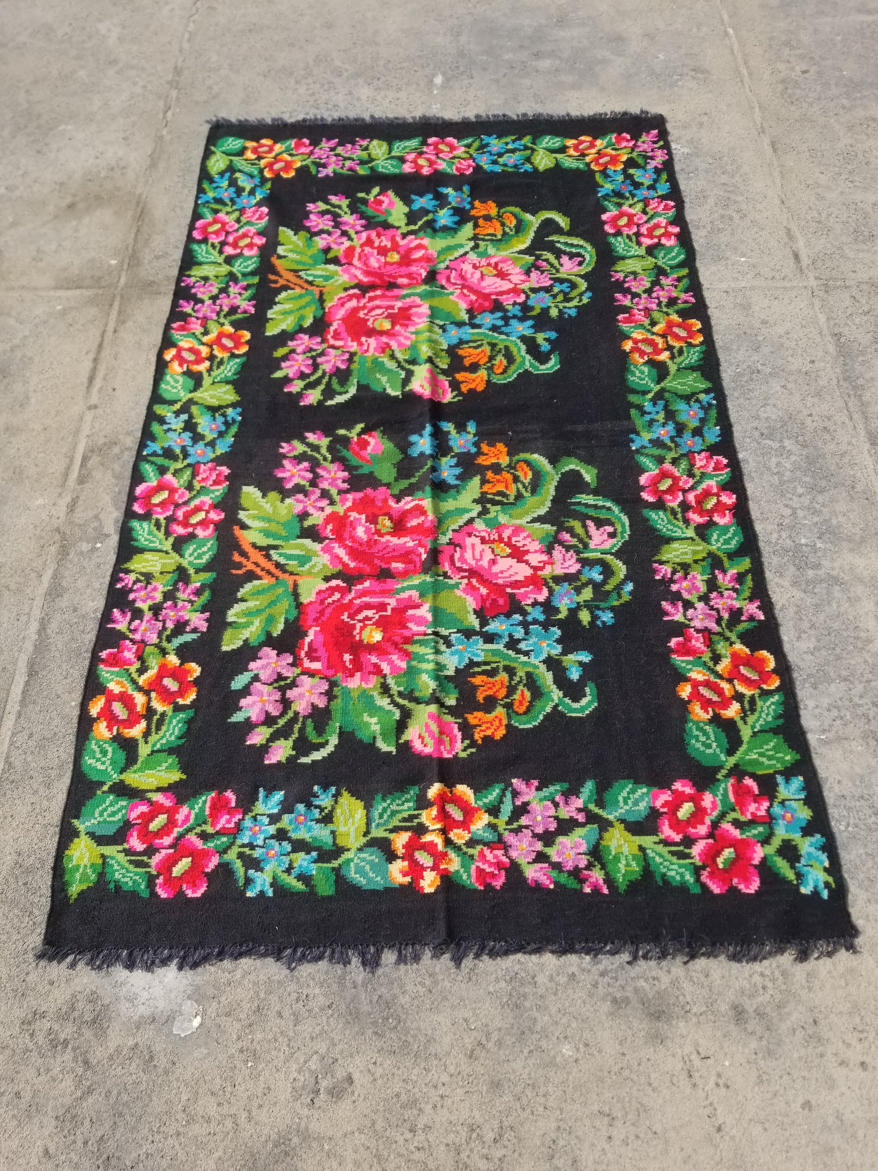 Vintage Traditional Handmade Romanian Bessarabian Wool Multicolor Kilim 282x160c