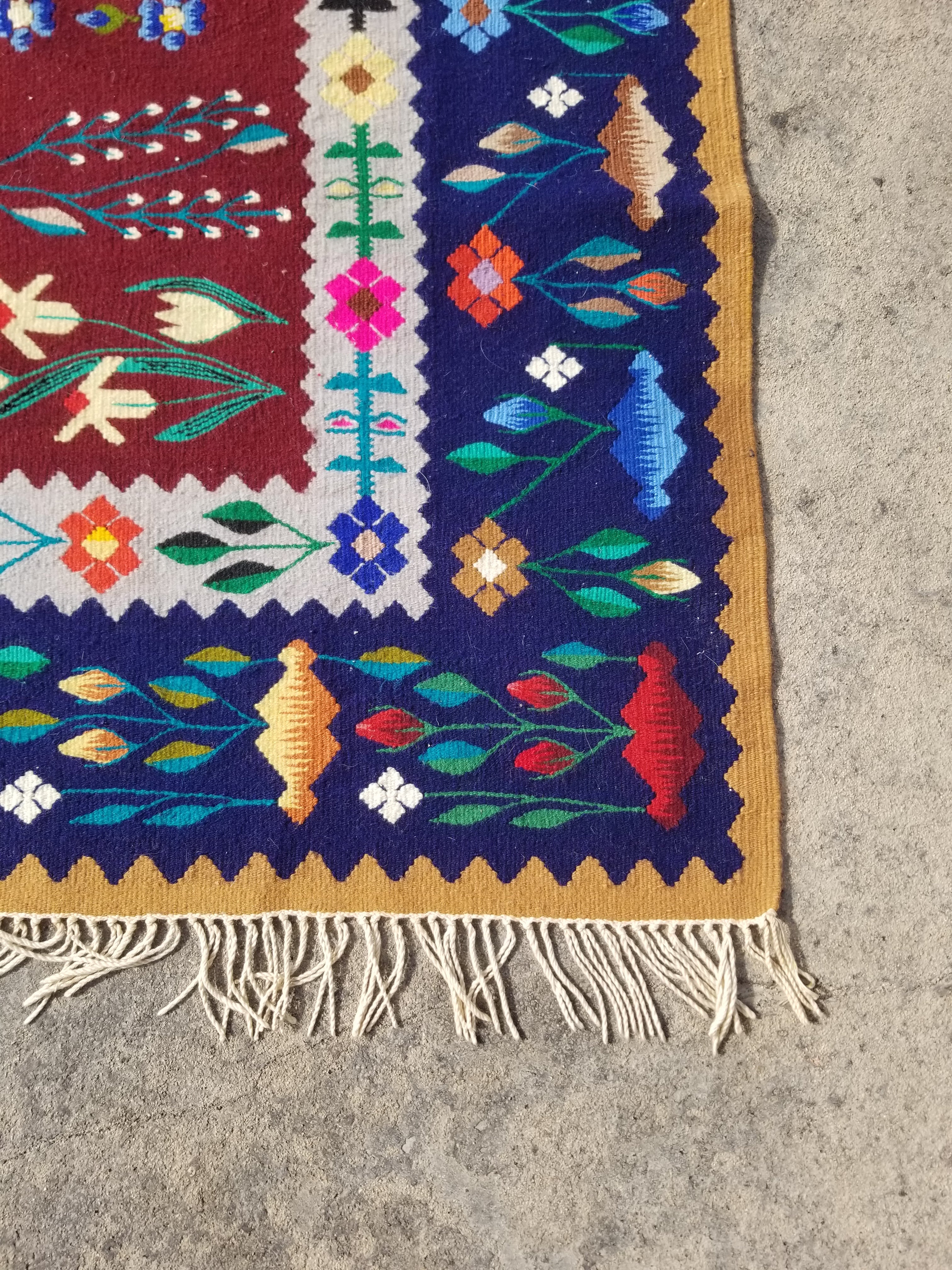 Vintage Handmade European Oltenian Floral Wool Multicolor Kilim 206x163cm