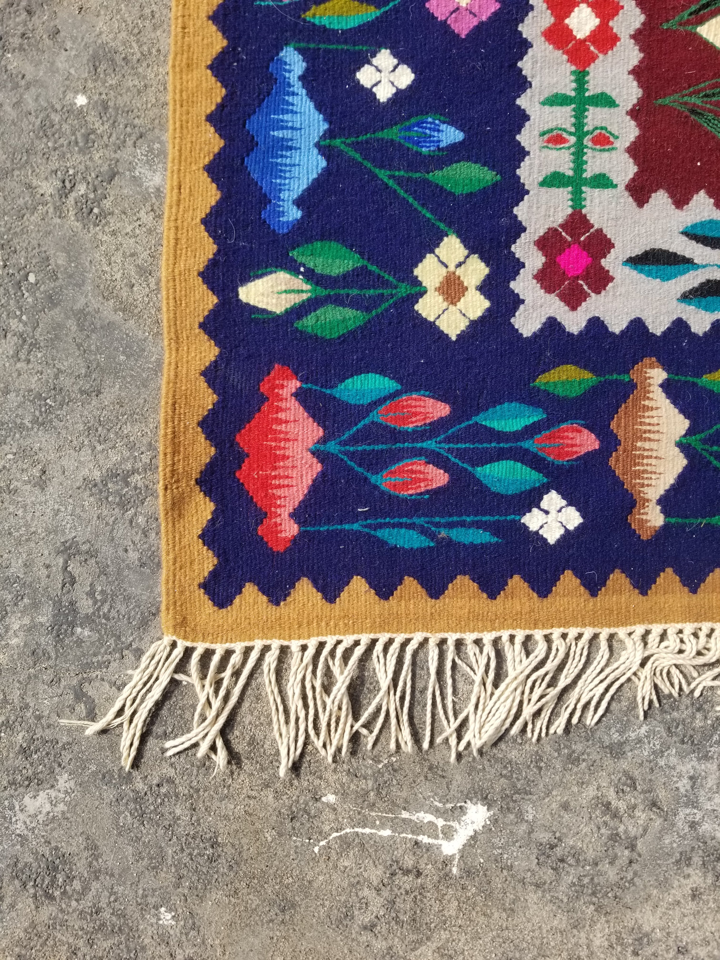 Vintage Handmade European Oltenian Floral Wool Multicolor Kilim 206x163cm