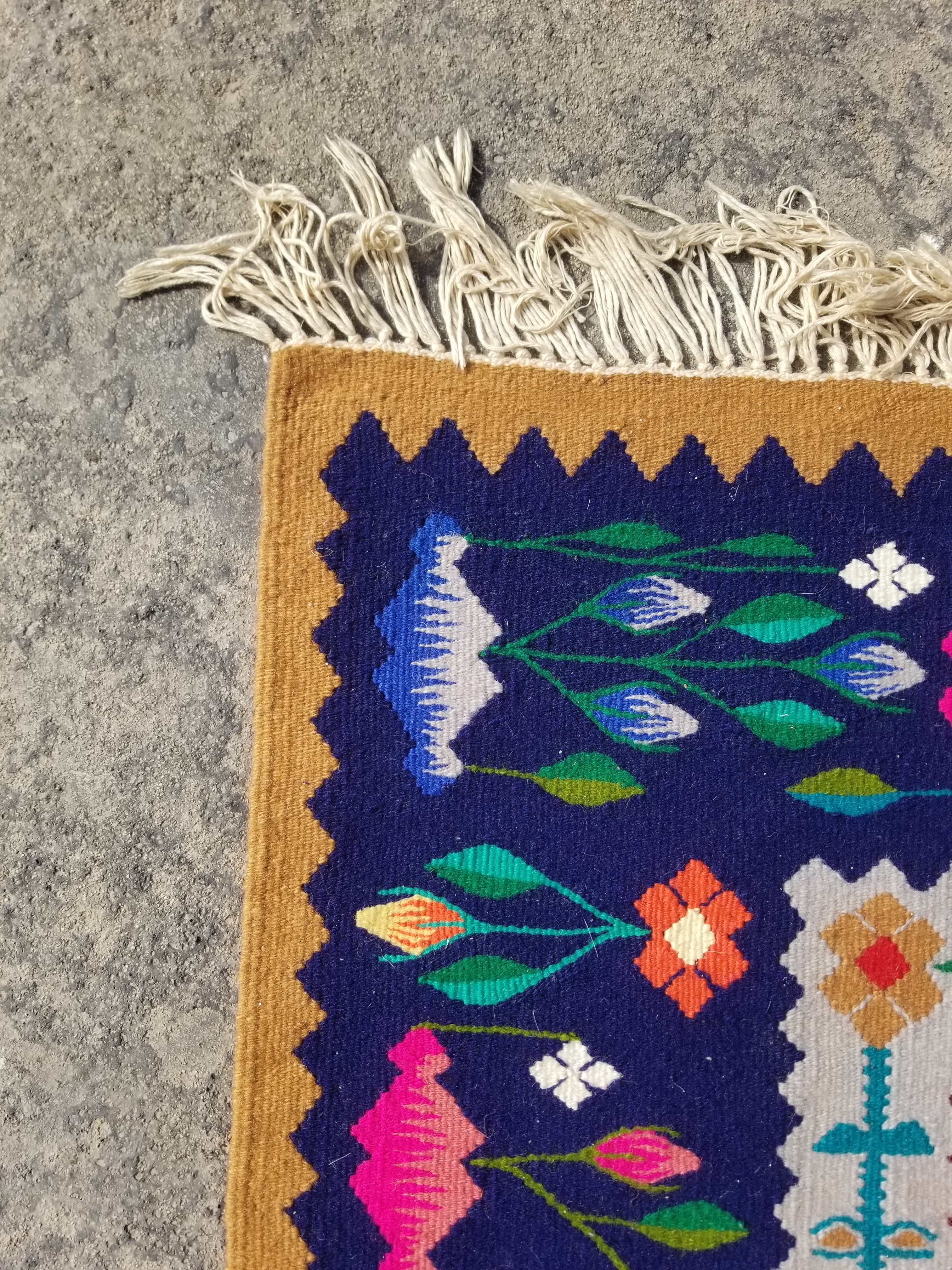 Vintage Handmade European Oltenian Floral Wool Multicolor Kilim 206x163cm