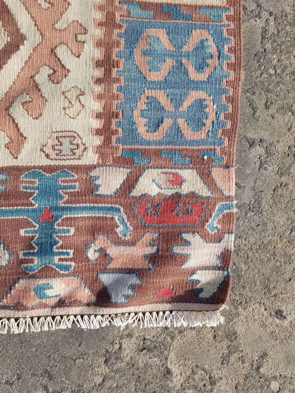 Antique Traditional Handmade Turkish Yuncu Wool Multicolor Kilim 119x89cm