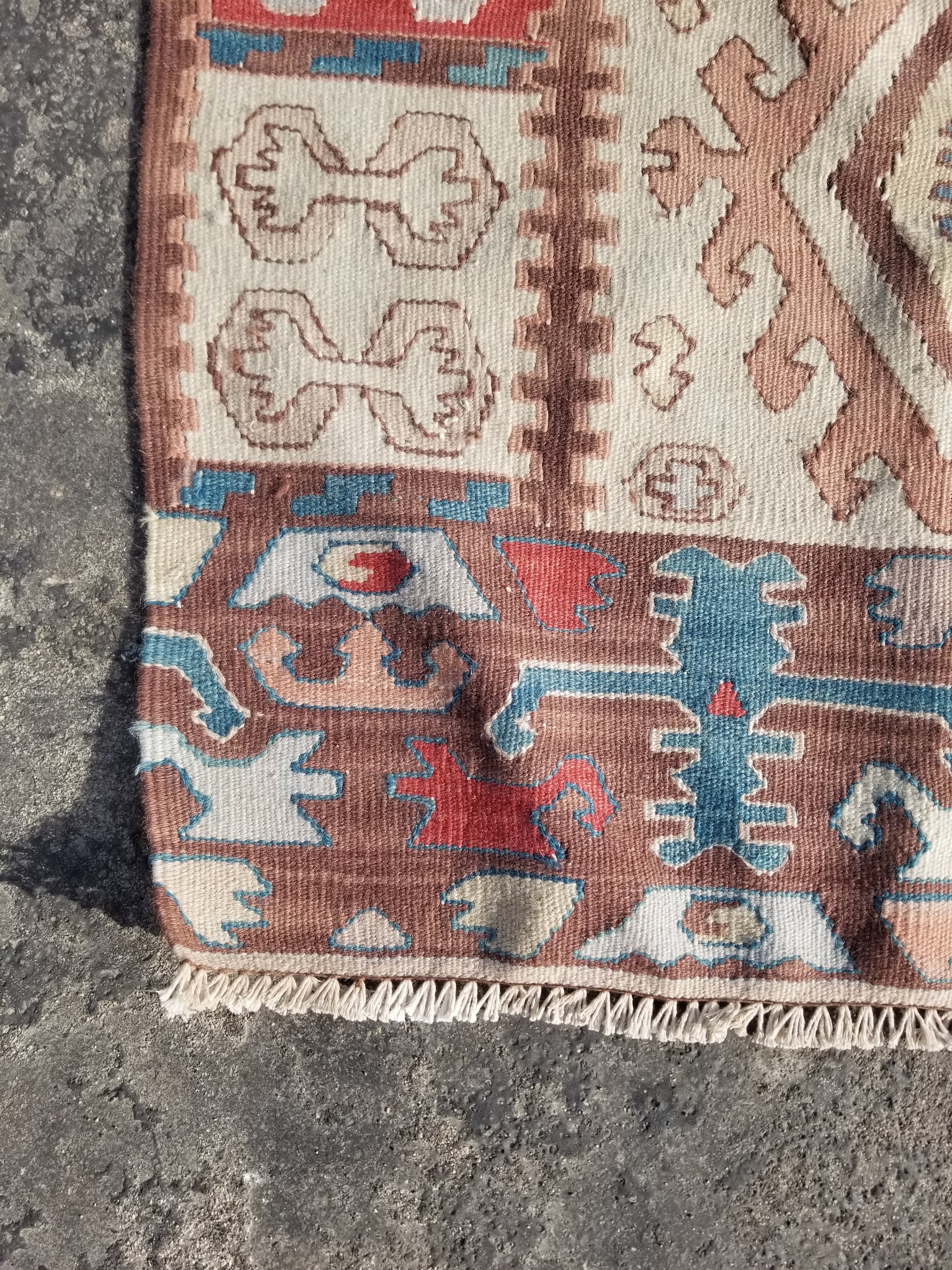 Antique Traditional Handmade Turkish Yuncu Wool Multicolor Kilim 119x89cm