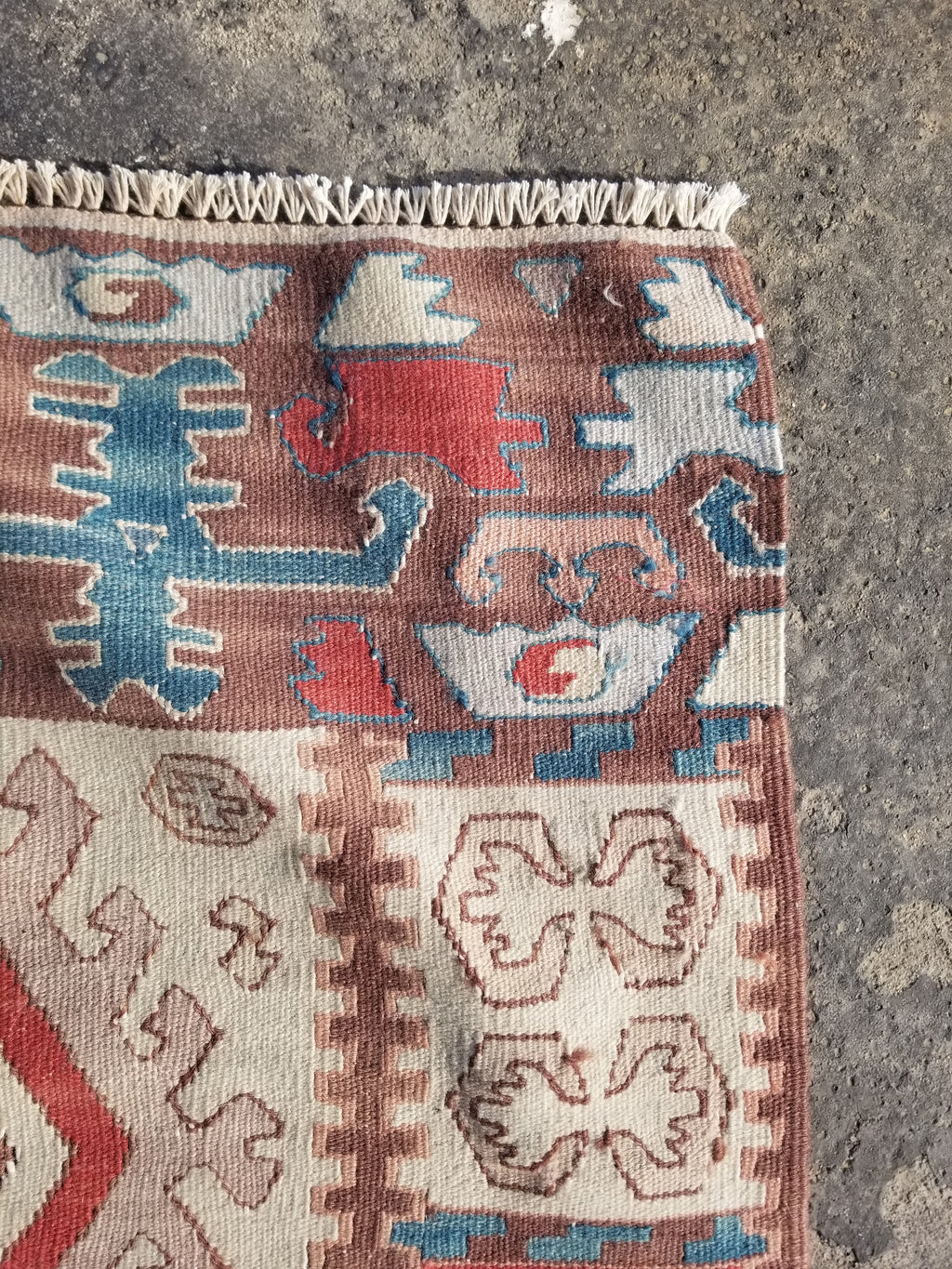 Antique Traditional Handmade Turkish Yuncu Wool Multicolor Kilim 119x89cm