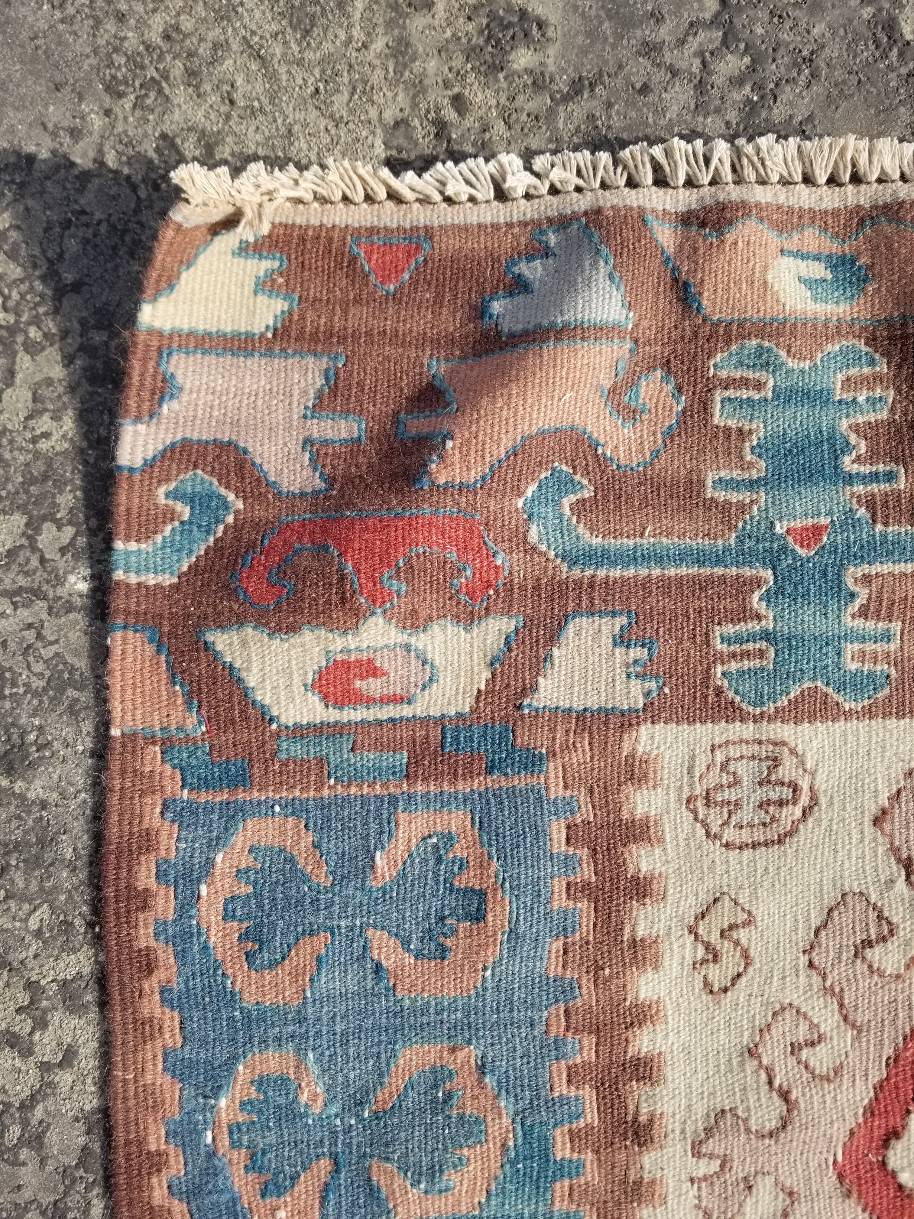 Antique Traditional Handmade Turkish Yuncu Wool Multicolor Kilim 119x89cm