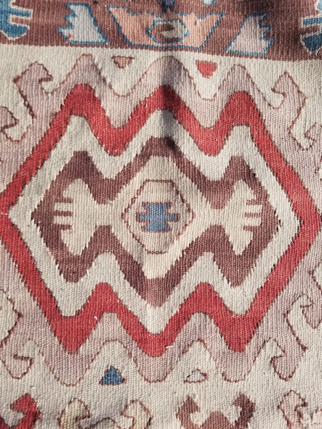 Antique Traditional Handmade Turkish Yuncu Wool Multicolor Kilim 119x89cm