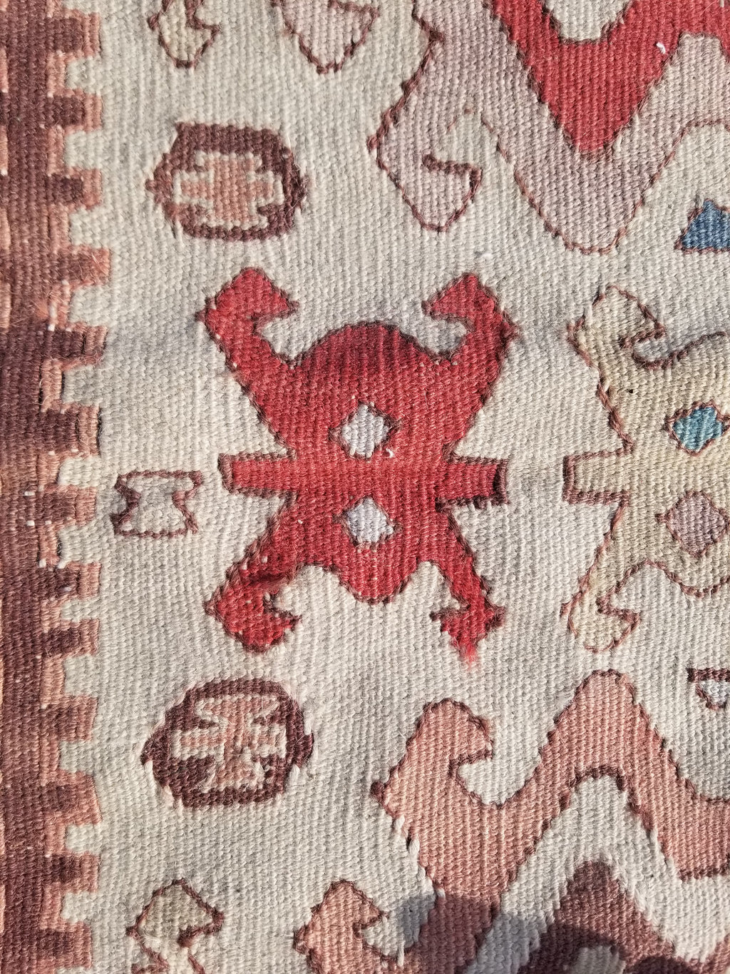 Antique Traditional Handmade Turkish Yuncu Wool Multicolor Kilim 119x89cm