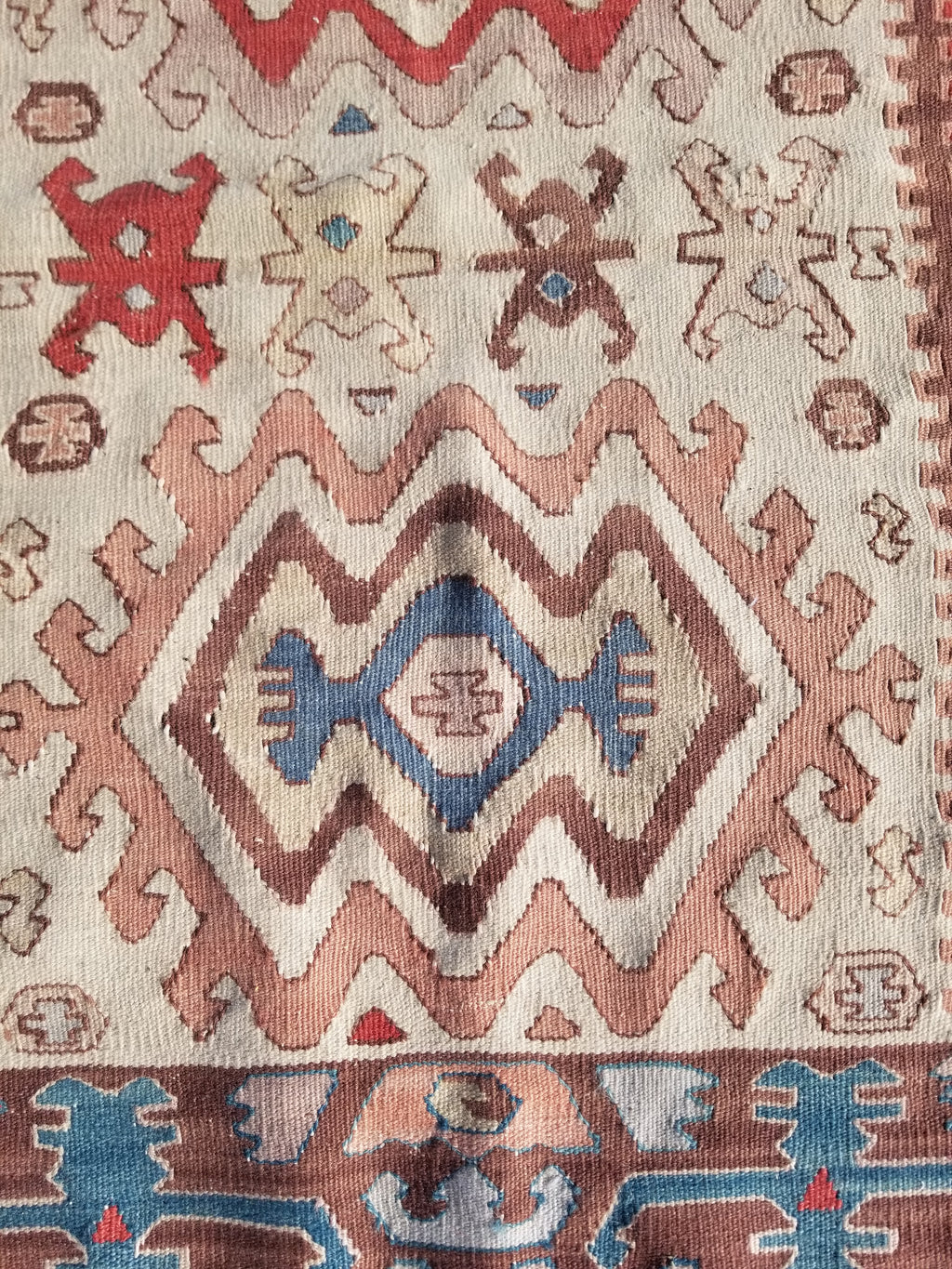 Antique Traditional Handmade Turkish Yuncu Wool Multicolor Kilim 119x89cm
