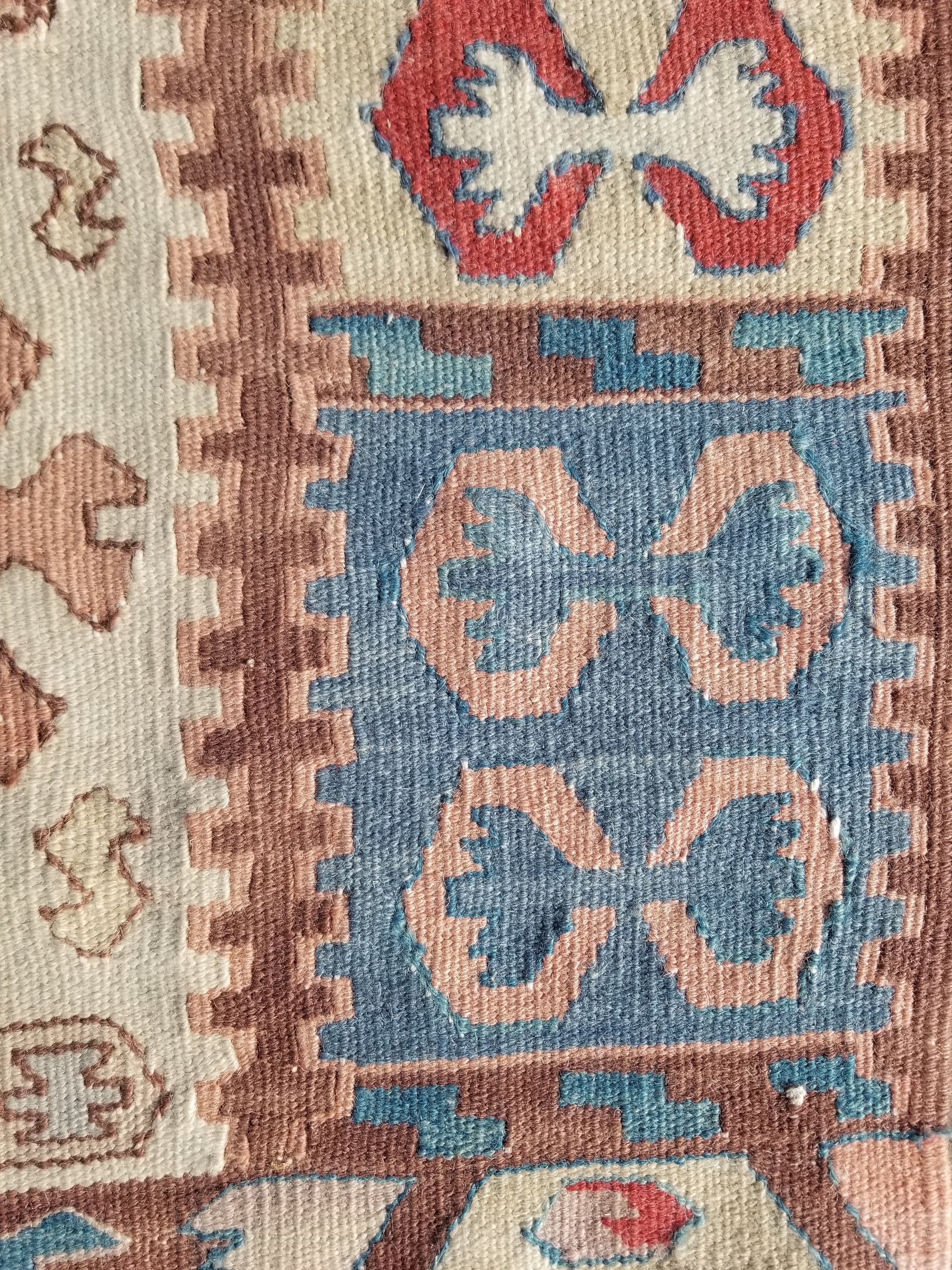 Antique Traditional Handmade Turkish Yuncu Wool Multicolor Kilim 119x89cm