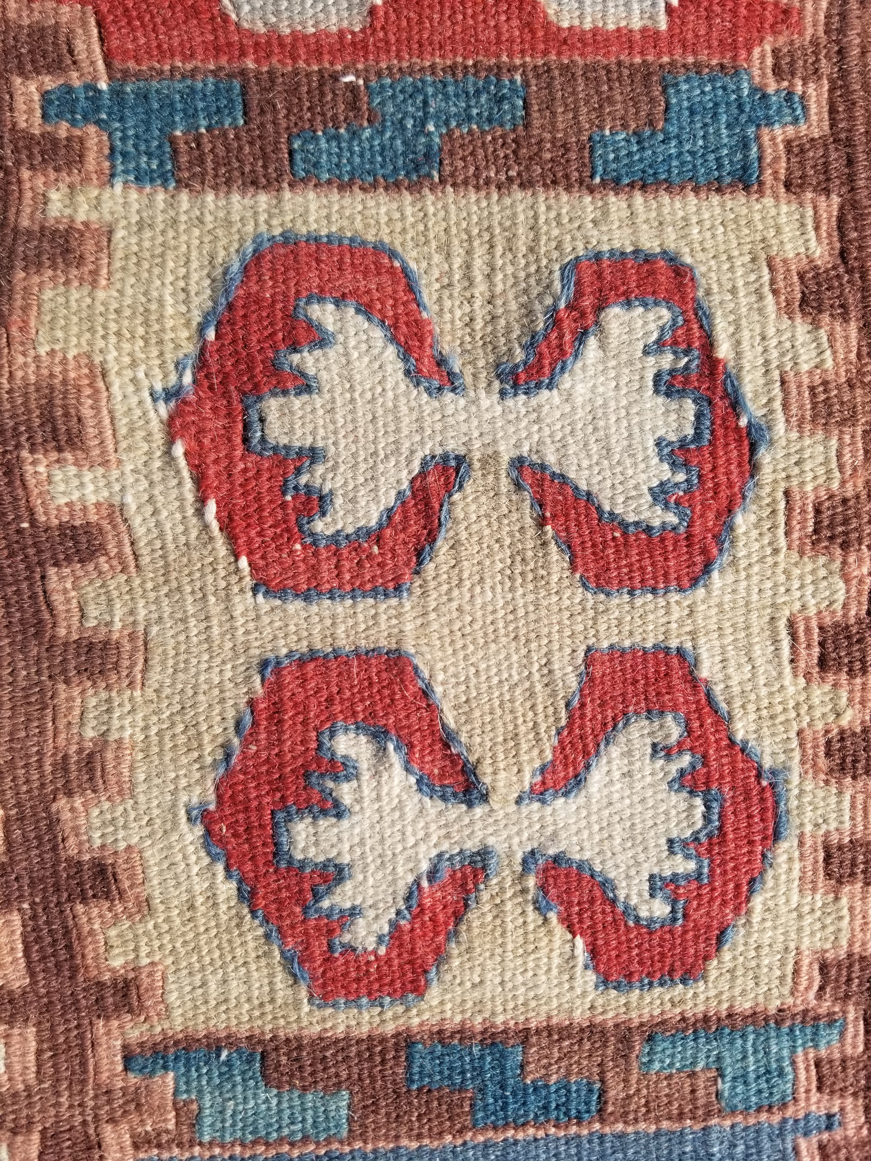 Antique Traditional Handmade Turkish Yuncu Wool Multicolor Kilim 119x89cm