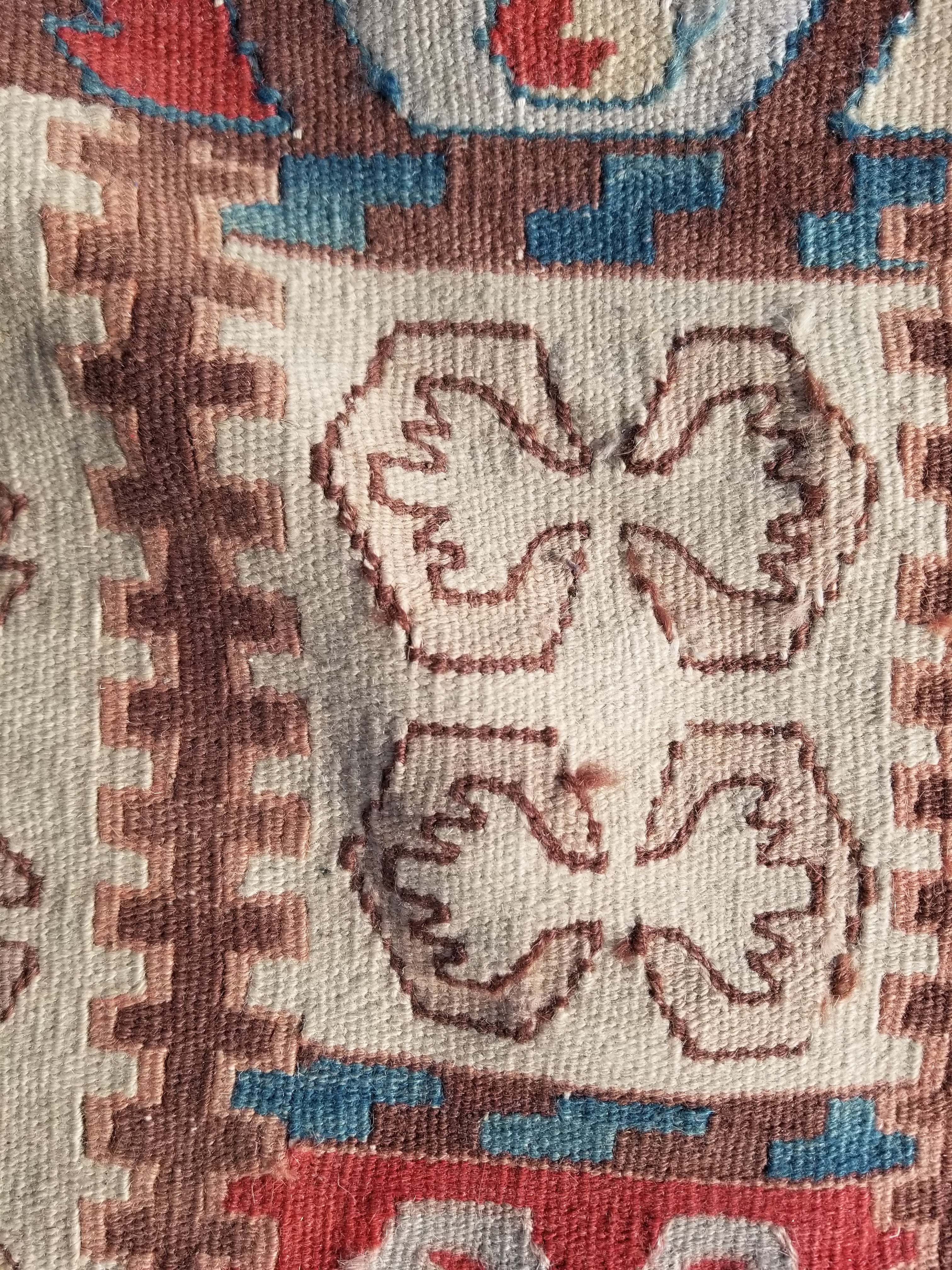 Antique Traditional Handmade Turkish Yuncu Wool Multicolor Kilim 119x89cm