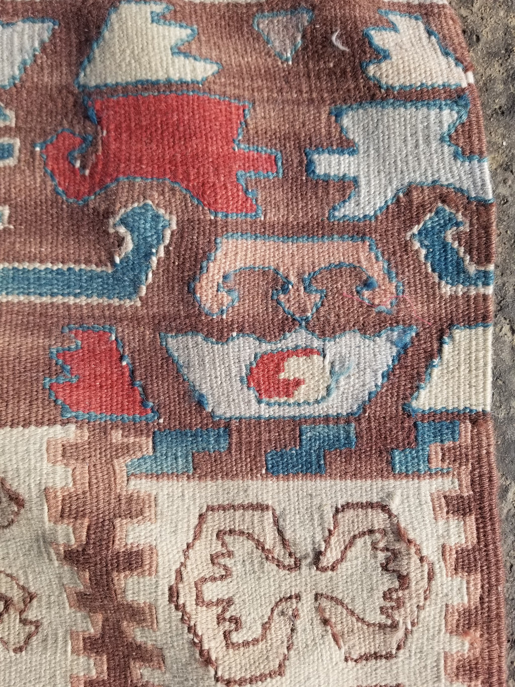 Antique Traditional Handmade Turkish Yuncu Wool Multicolor Kilim 119x89cm
