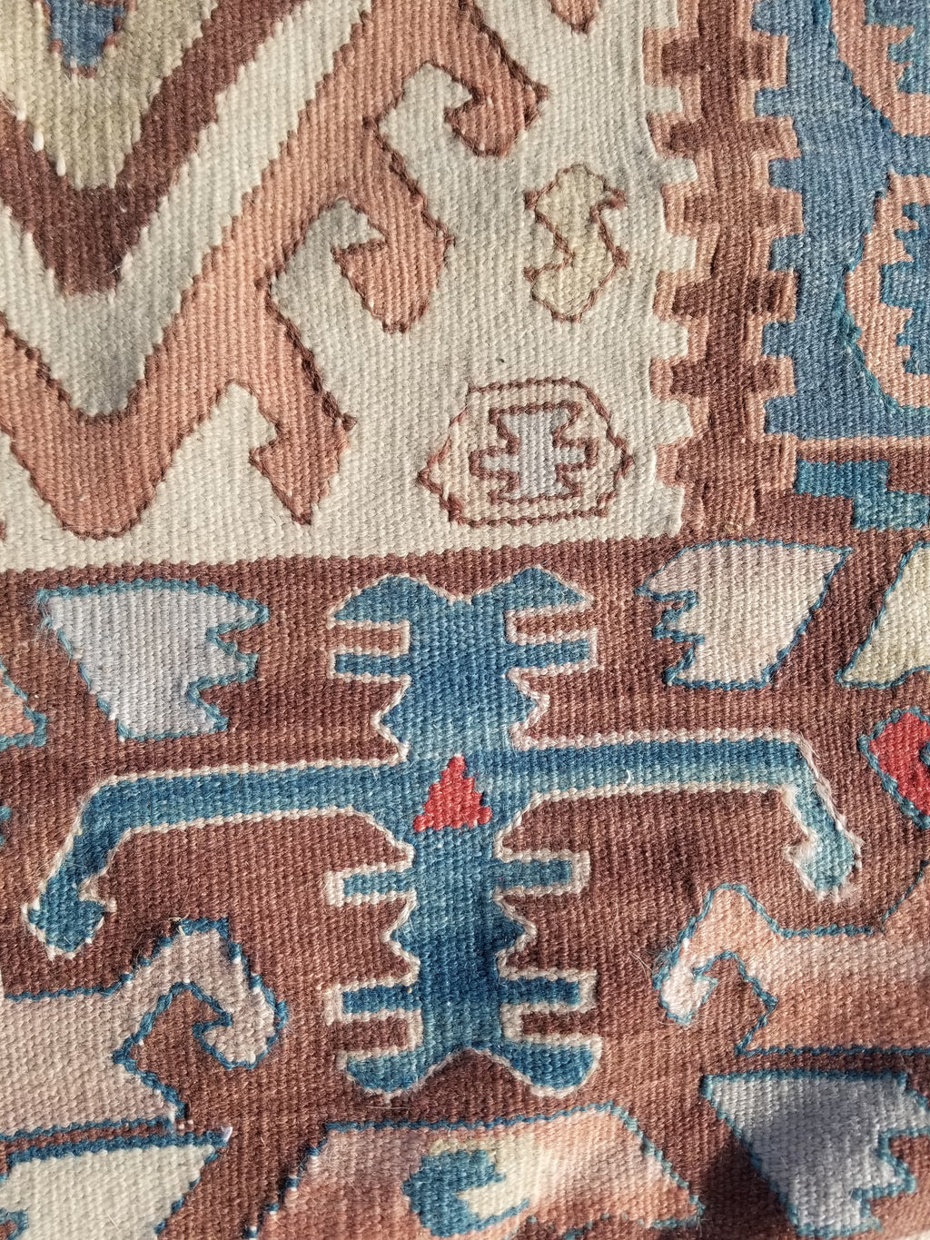 Antique Traditional Handmade Turkish Yuncu Wool Multicolor Kilim 119x89cm