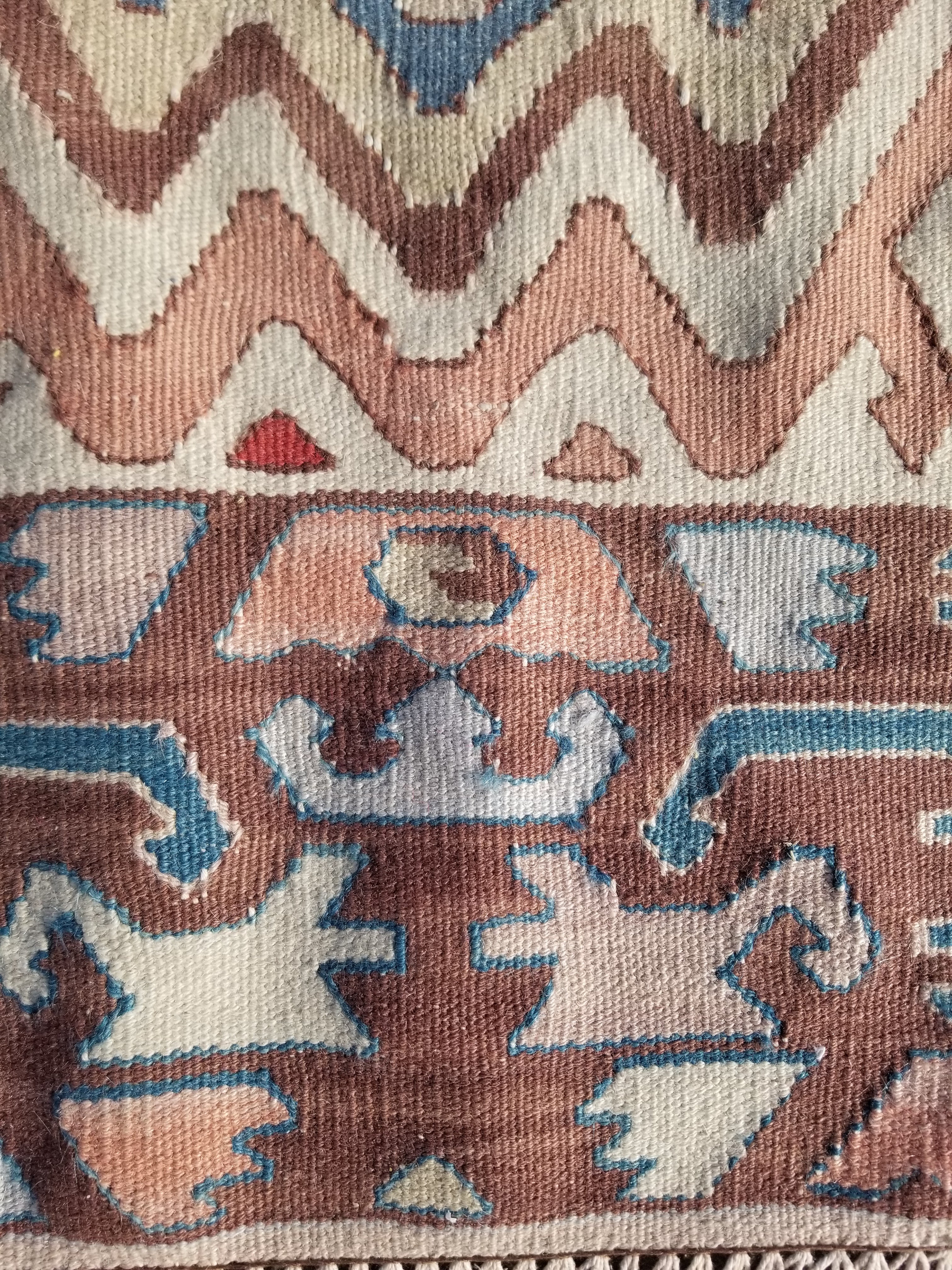 Antique Traditional Handmade Turkish Yuncu Wool Multicolor Kilim 119x89cm