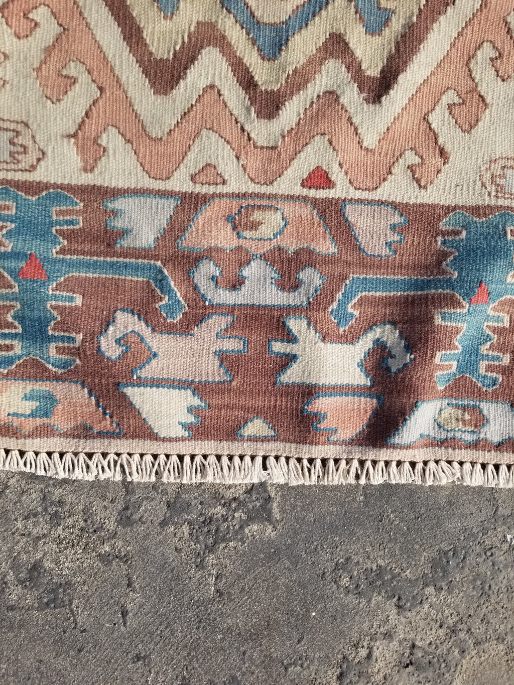 Antique Traditional Handmade Turkish Yuncu Wool Multicolor Kilim 119x89cm