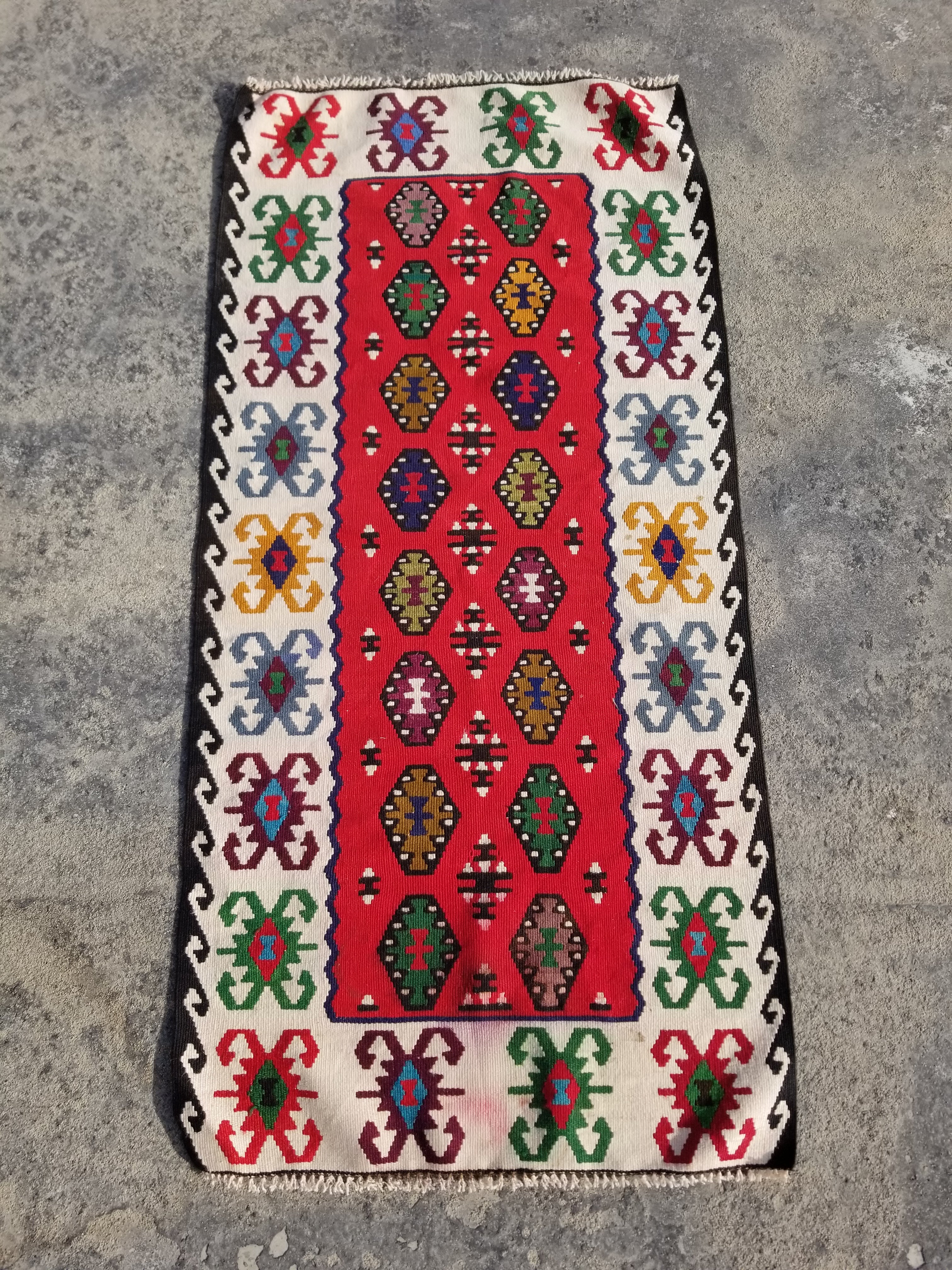 Vintage Traditional Handmade Turkish Wool Multicolor Kilim 145x71cm
