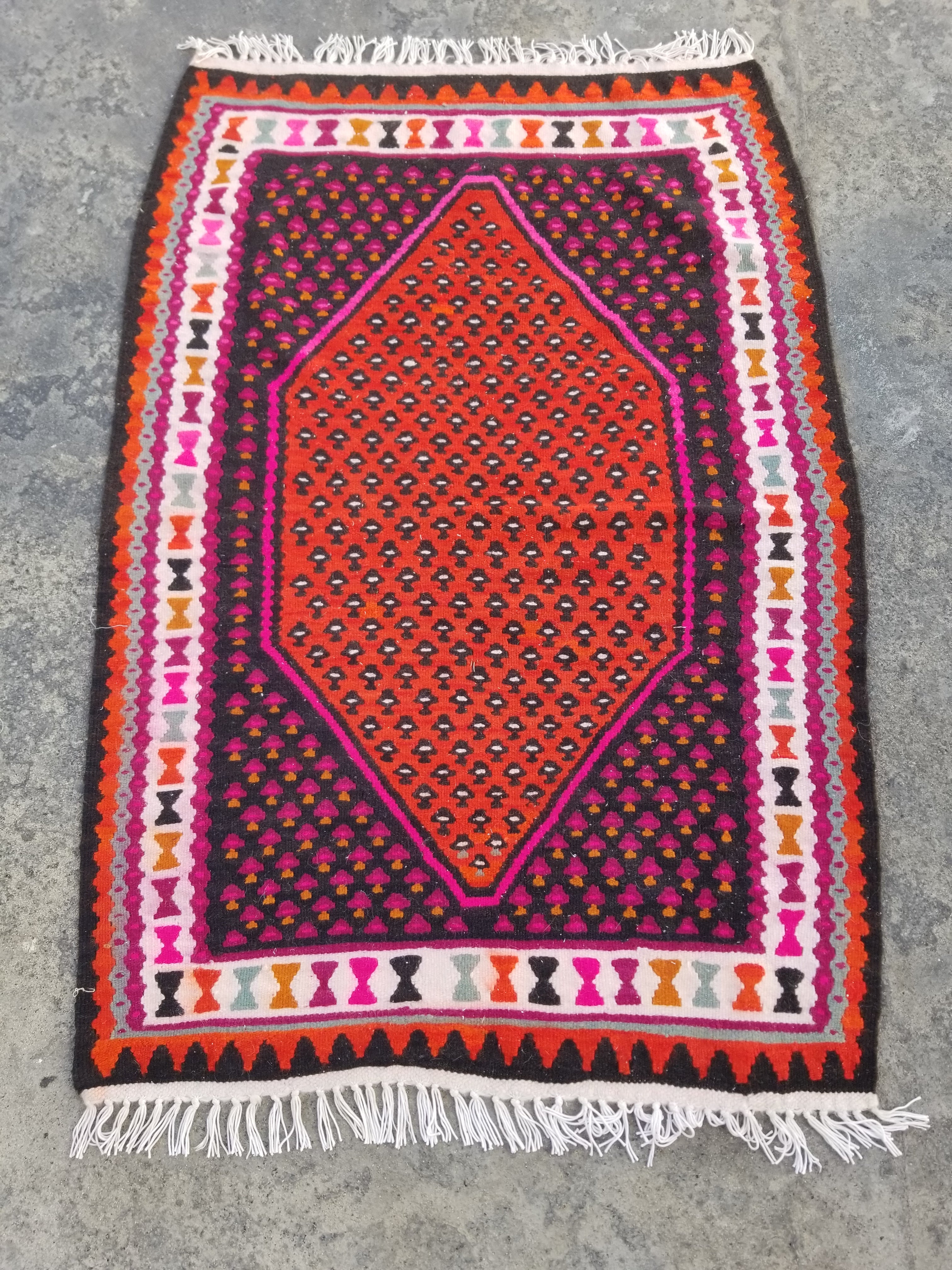Vintage Traditional Handmade Senneh Pattern Wool Multicolor Kilim 140x97cm