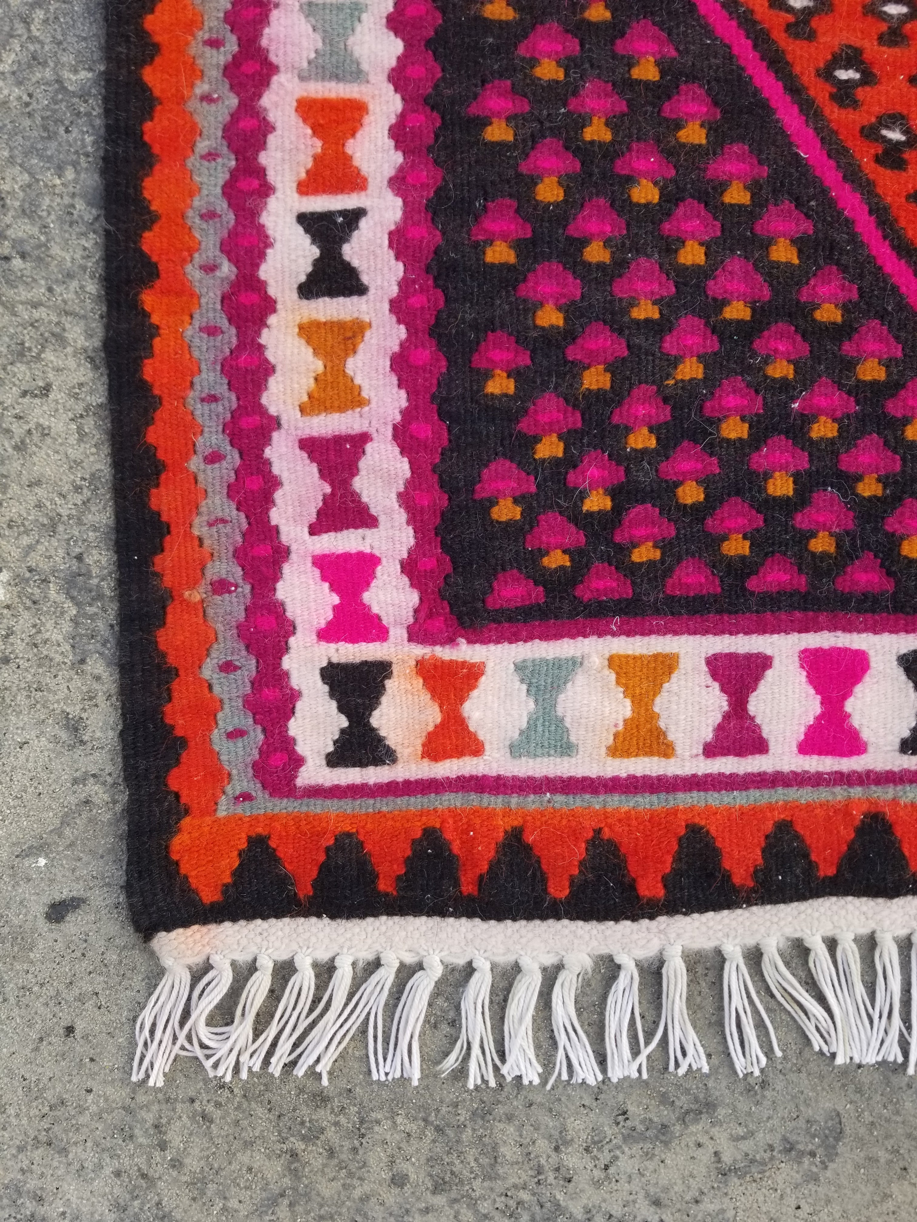 Vintage Traditional Handmade Senneh Pattern Wool Multicolor Kilim 140x97cm