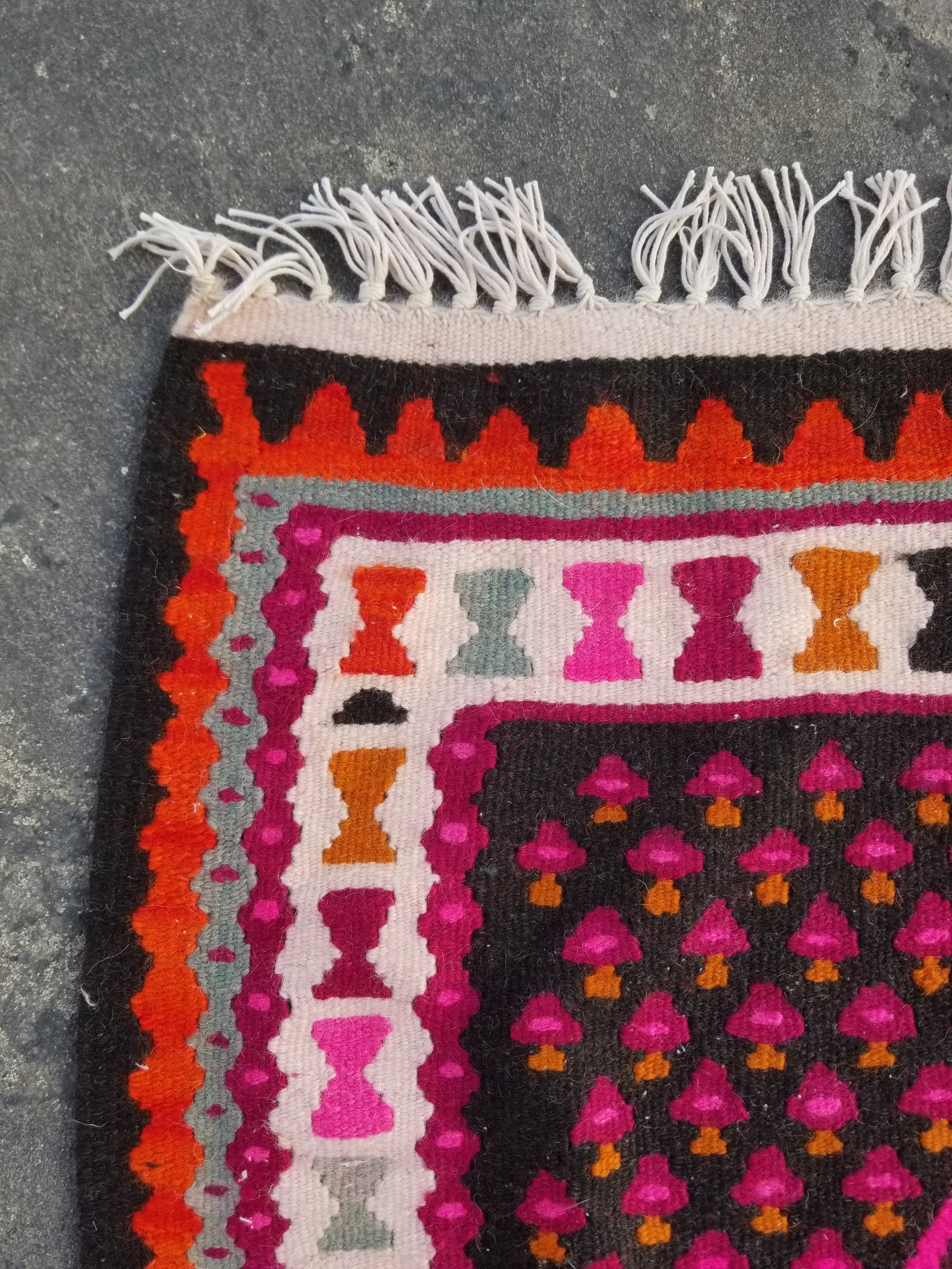 Vintage Traditional Handmade Senneh Pattern Wool Multicolor Kilim 140x97cm