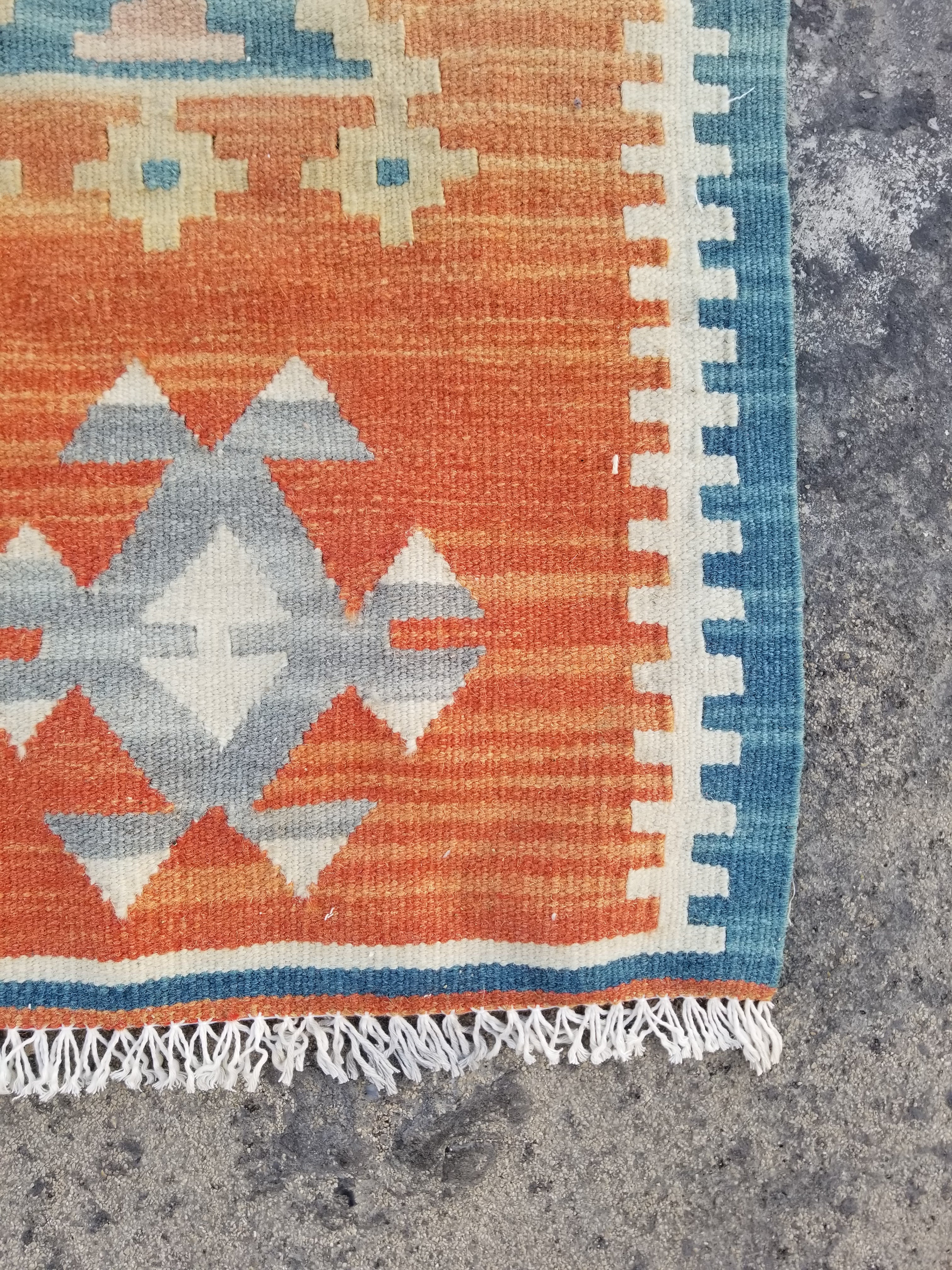 Distressed Vintage Traditional Handmade Turkish Wool Multicolor Kilim 135x79cm