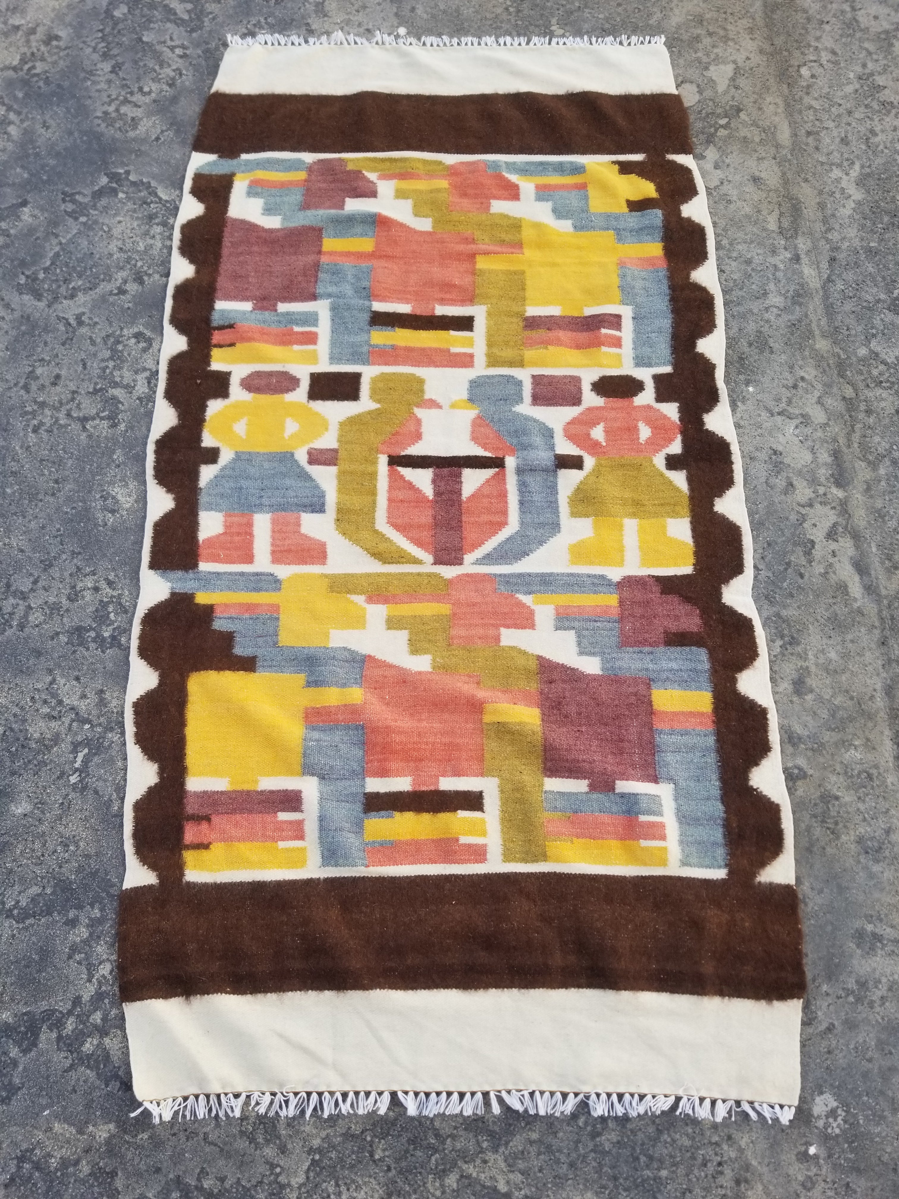 Vintage Traditional Handmade Peruvian Wool Multicolor Kilim 157x81cm