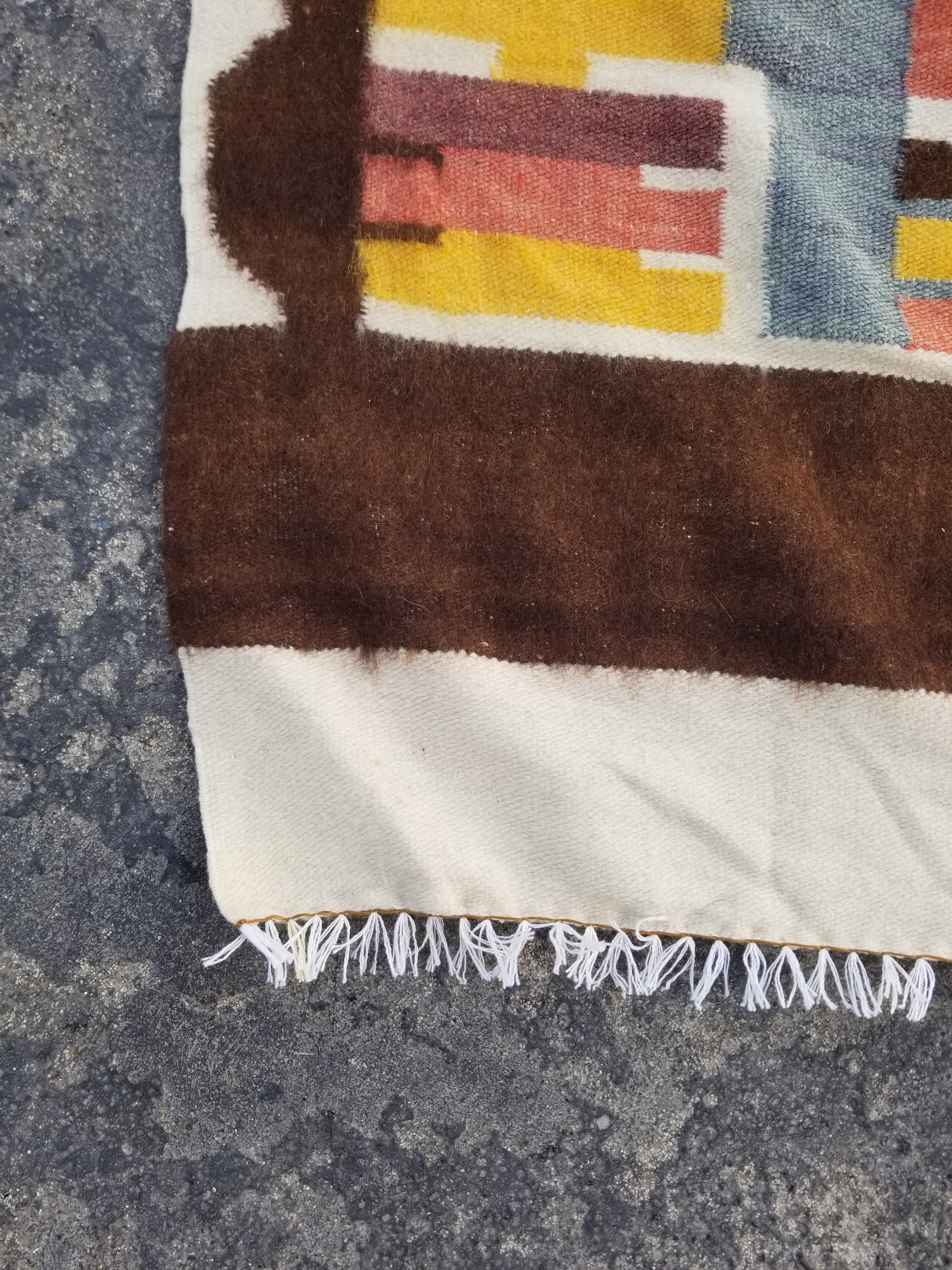 Vintage Traditional Handmade Peruvian Wool Multicolor Kilim 157x81cm