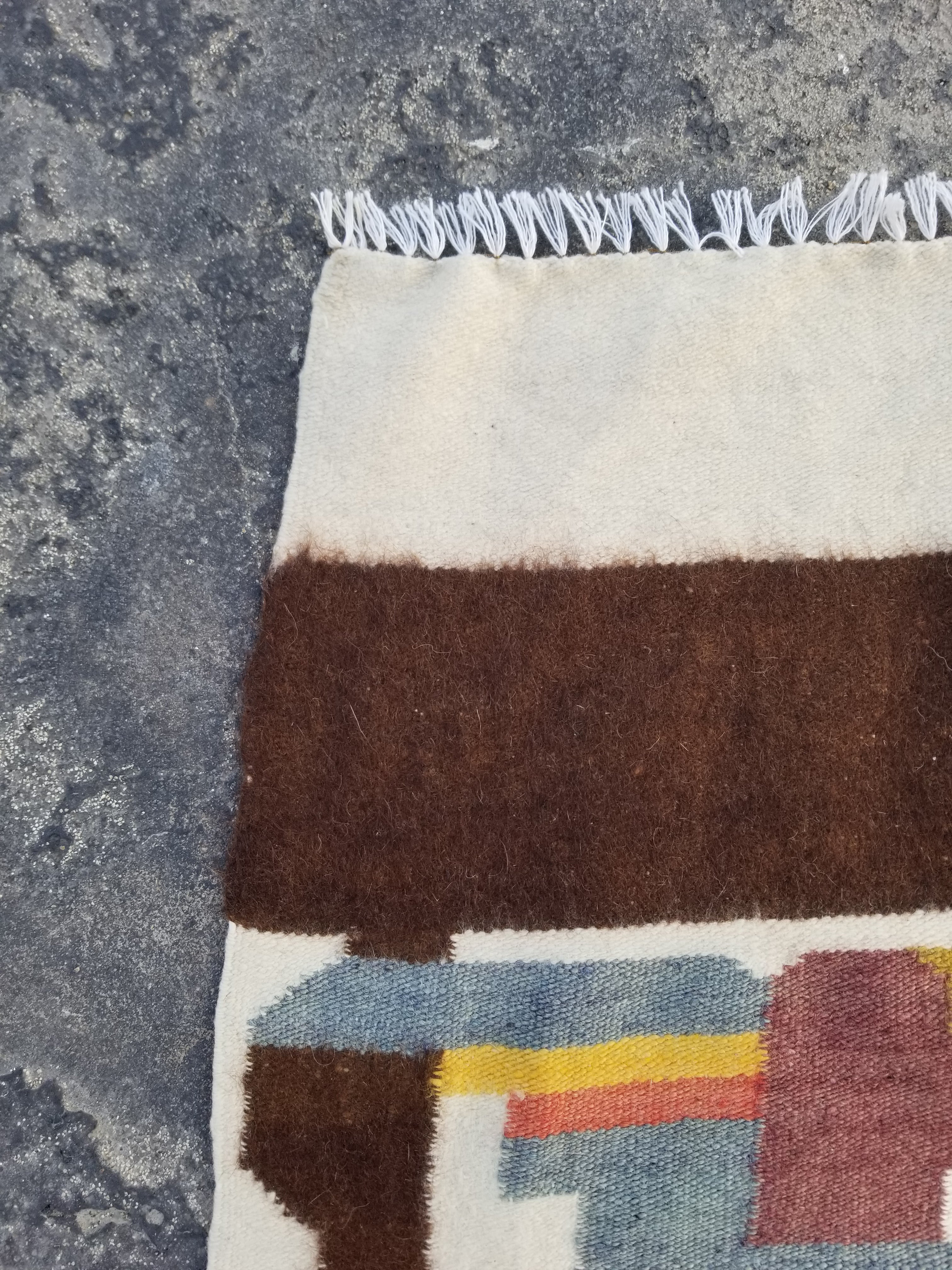 Vintage Traditional Handmade Peruvian Wool Multicolor Kilim 157x81cm