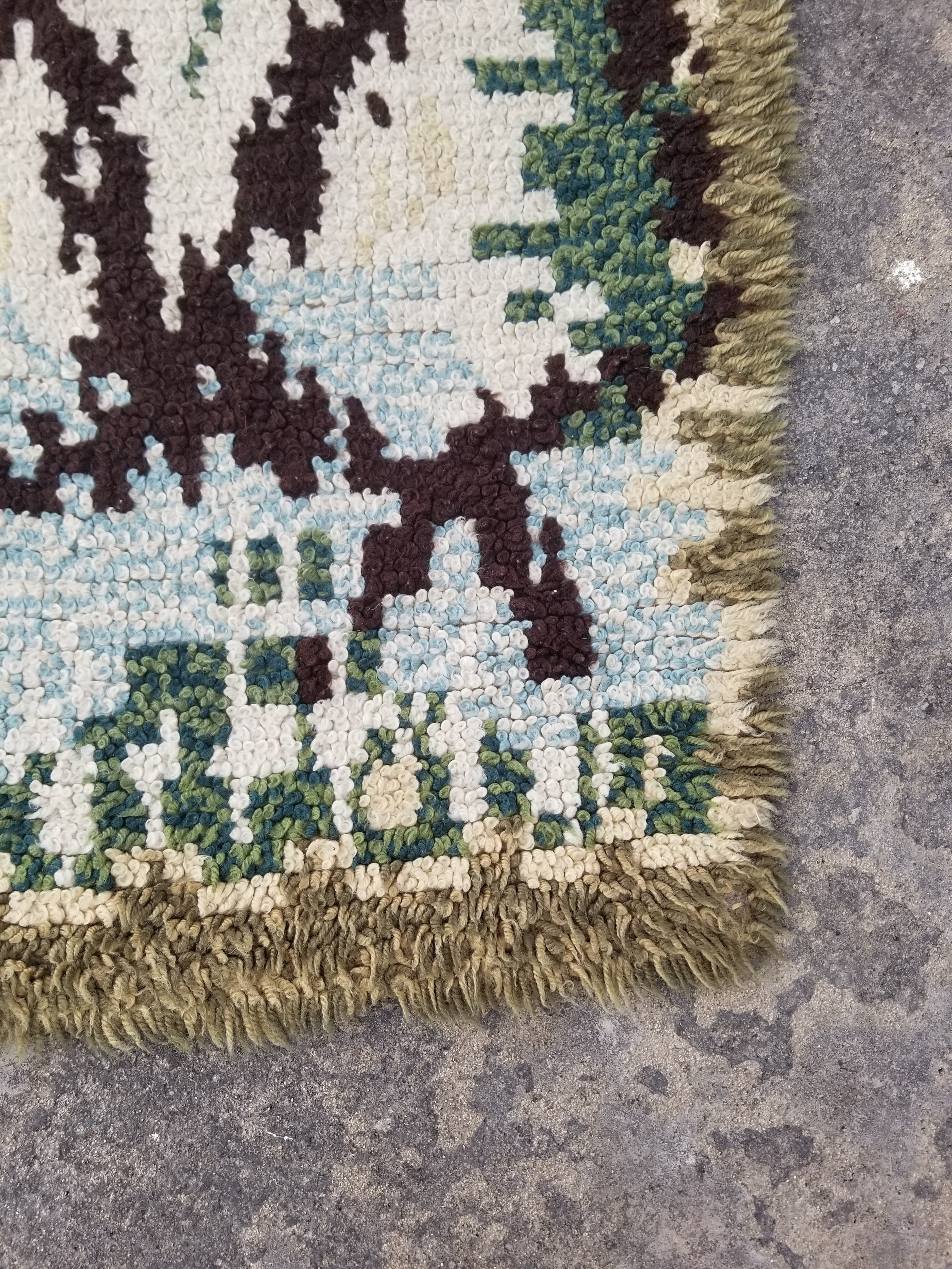 Vintage Traditional Handmade Scandinavian Wool Multicolor Rya Rug 196x140cm