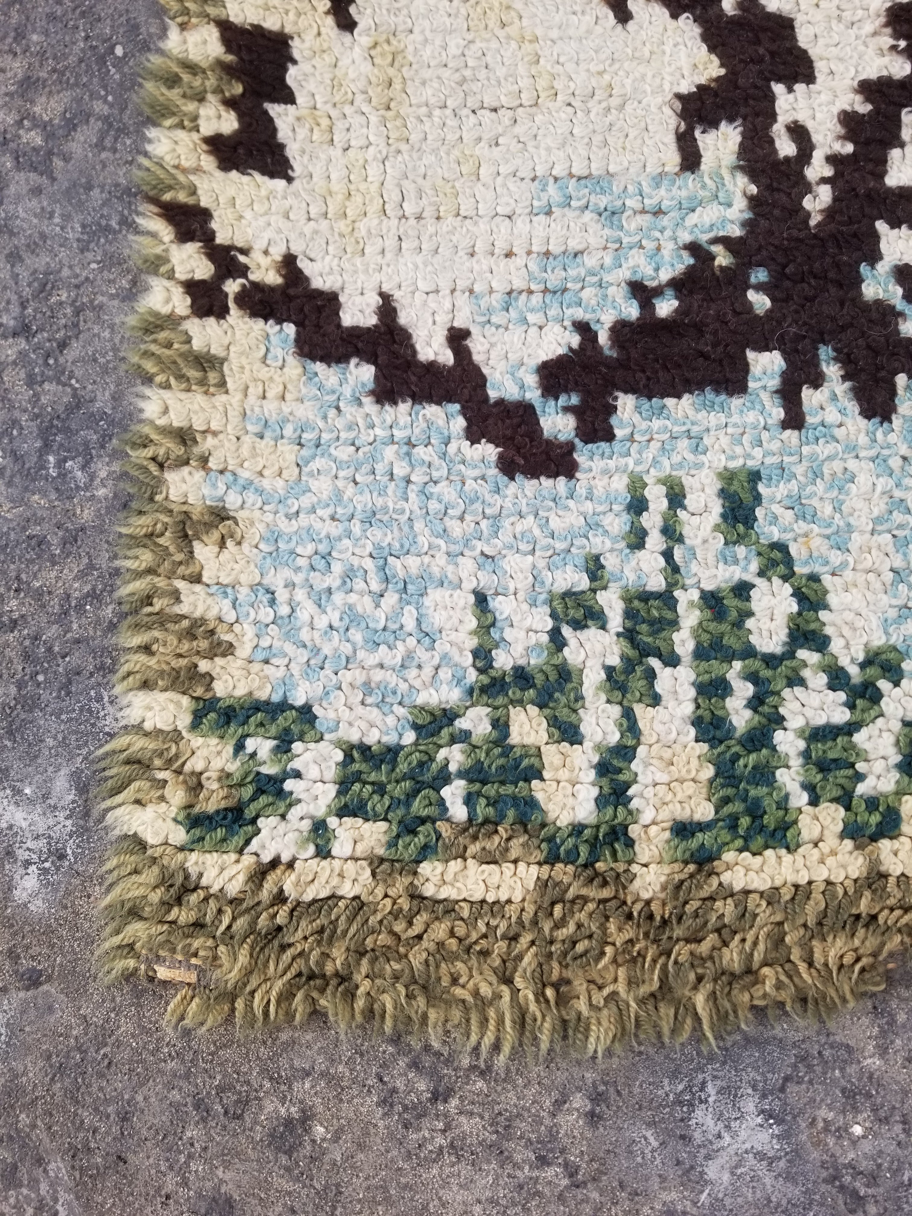 Vintage Traditional Handmade Scandinavian Wool Multicolor Rya Rug 196x140cm