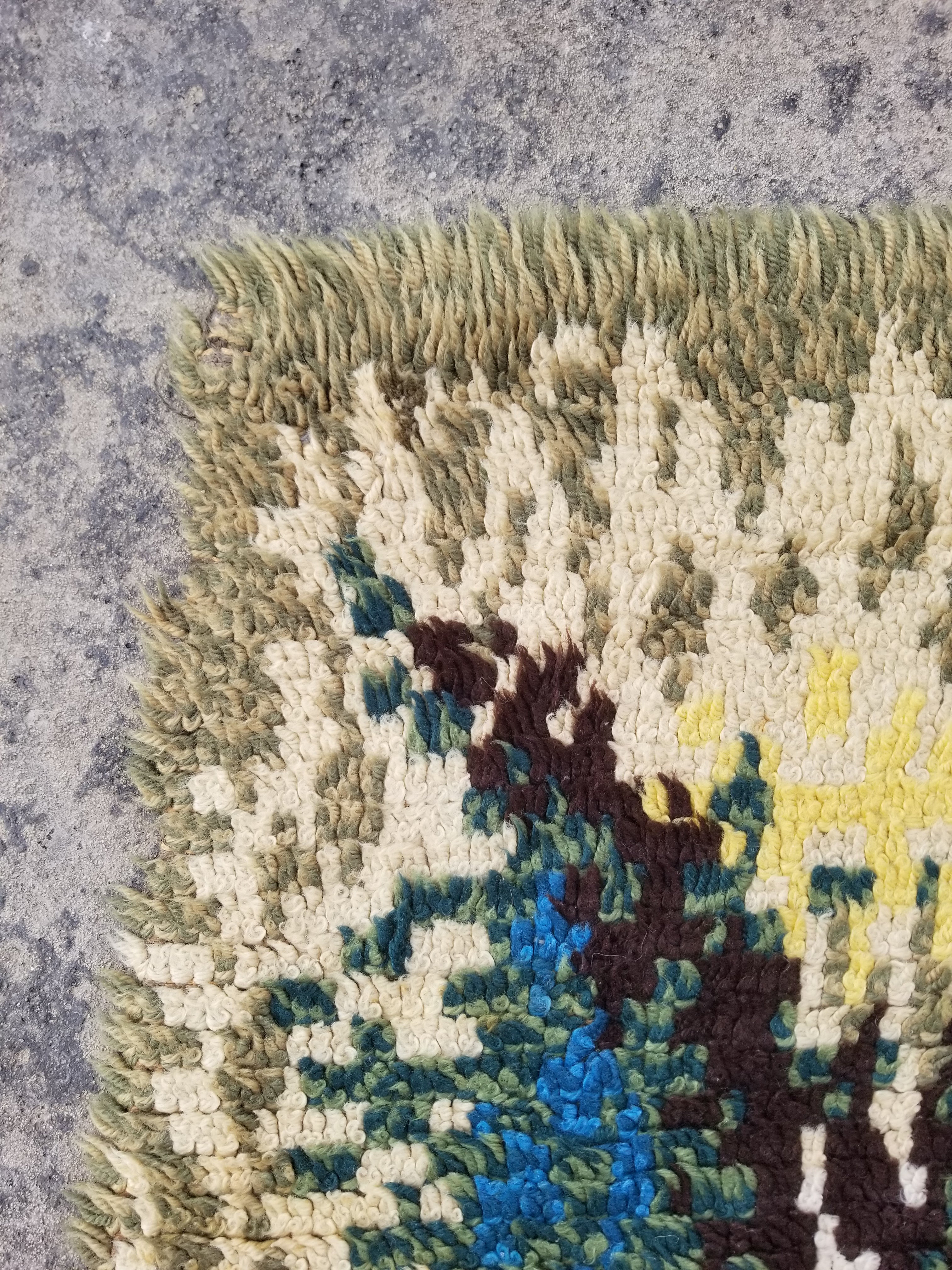Vintage Traditional Handmade Scandinavian Wool Multicolor Rya Rug 196x140cm