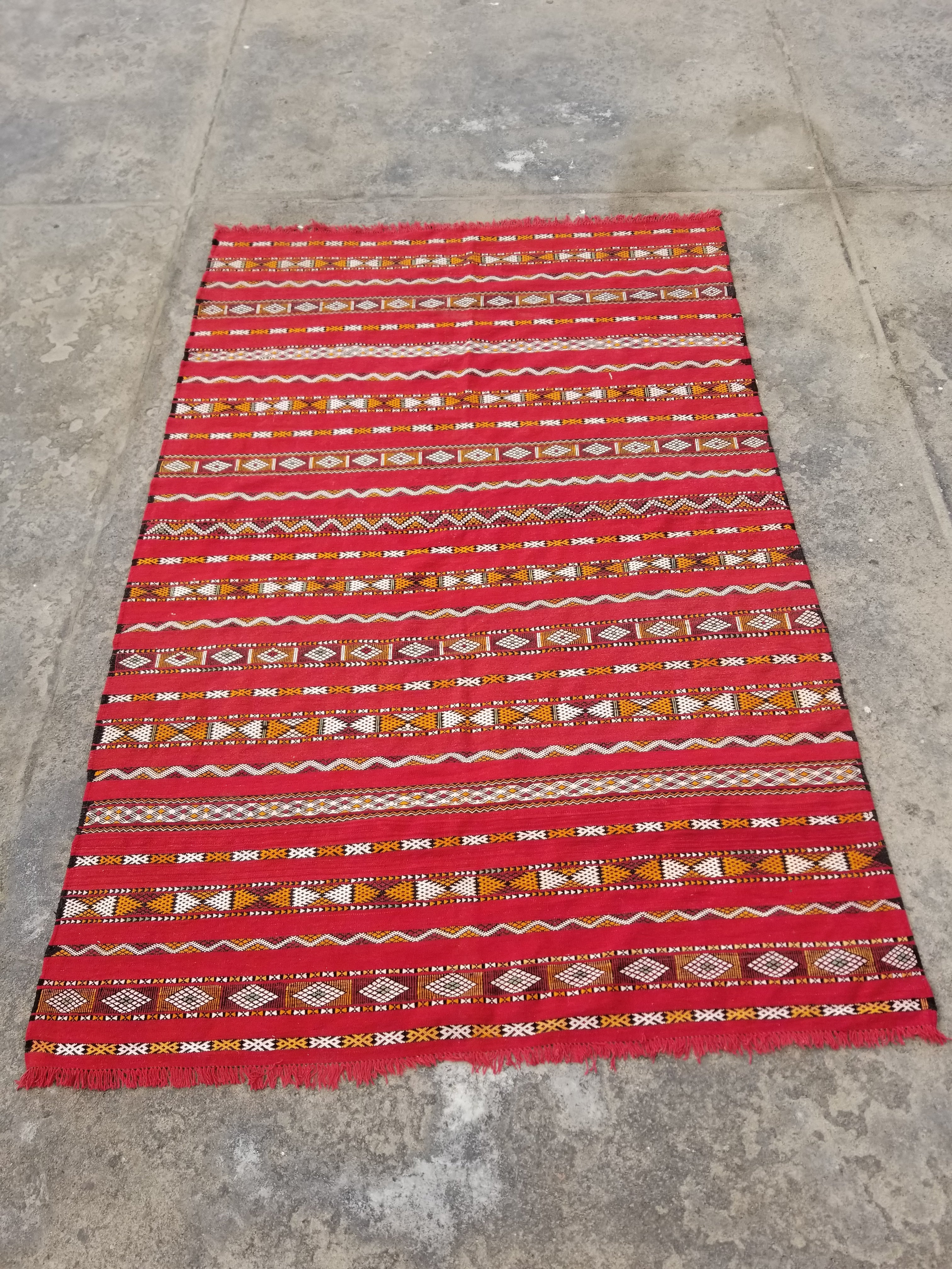 Vintage Traditional Handmade Moroccan Wool Multicolor Kiim 254x168cm